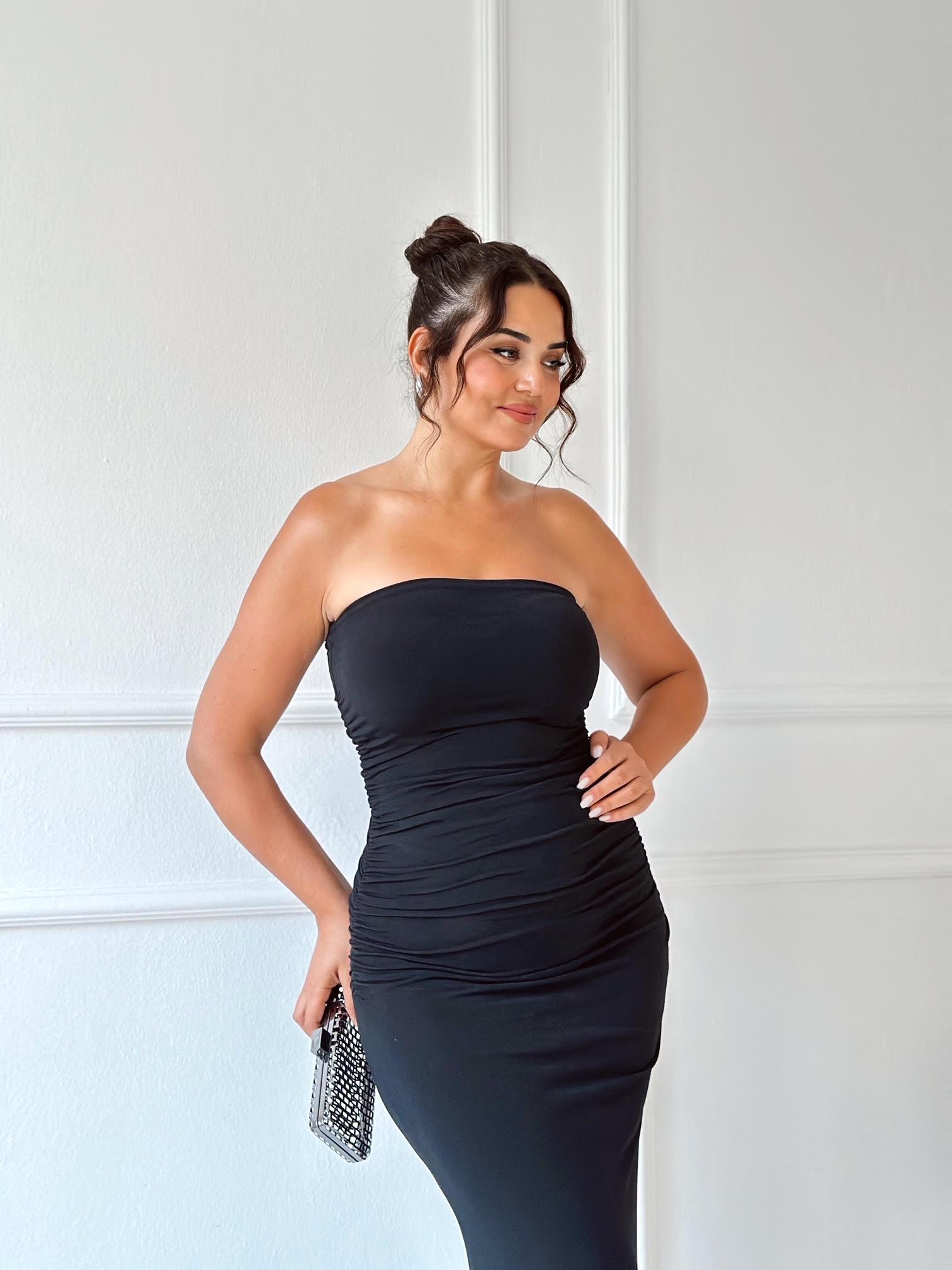 Premium Kalite Straplez Toparlayıcı Siyah Midi Elbise | Nora Butik · 6