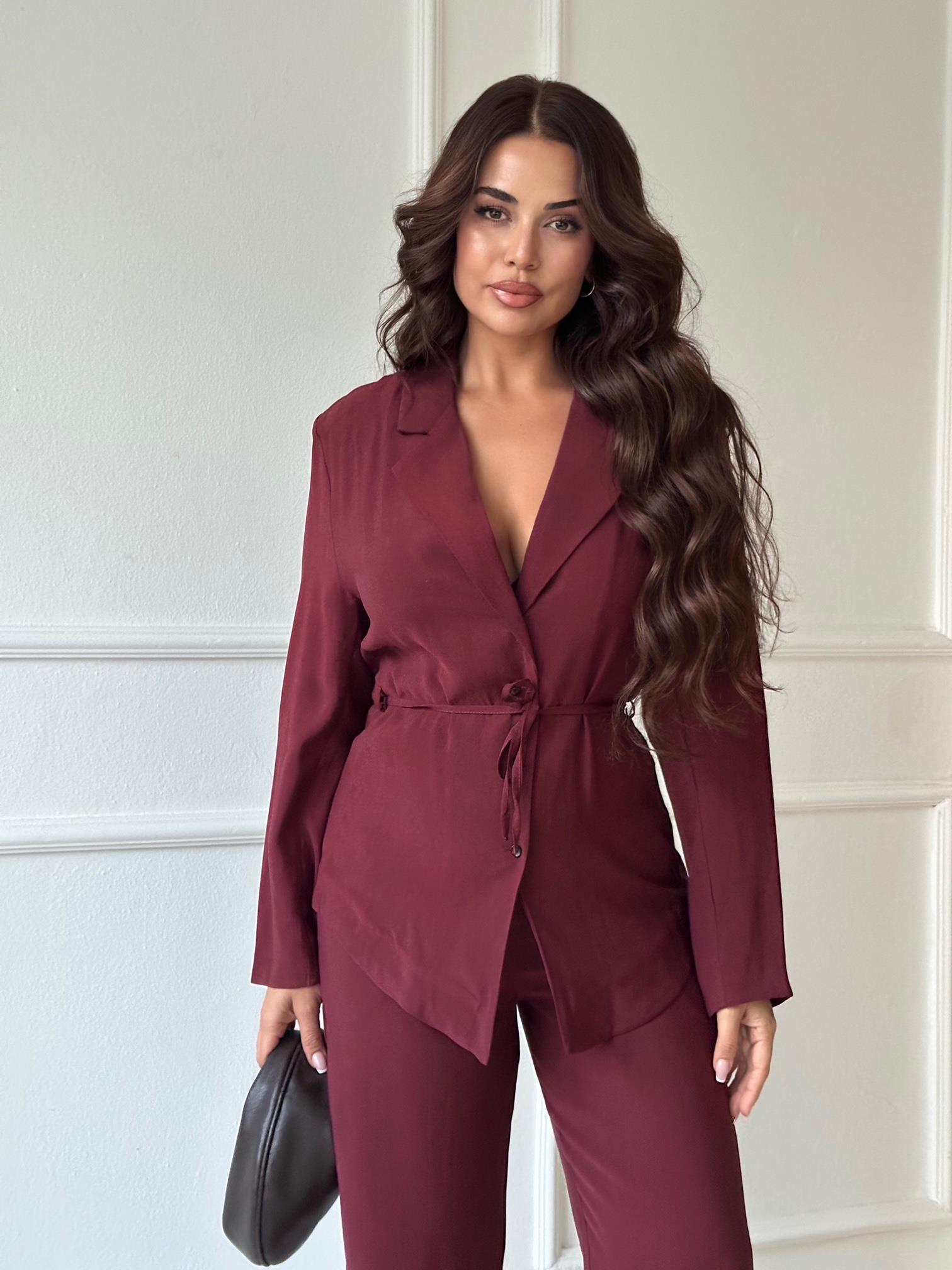 Premium Kalite Tensel Ceket Pantolon Takım - Bordo · 7