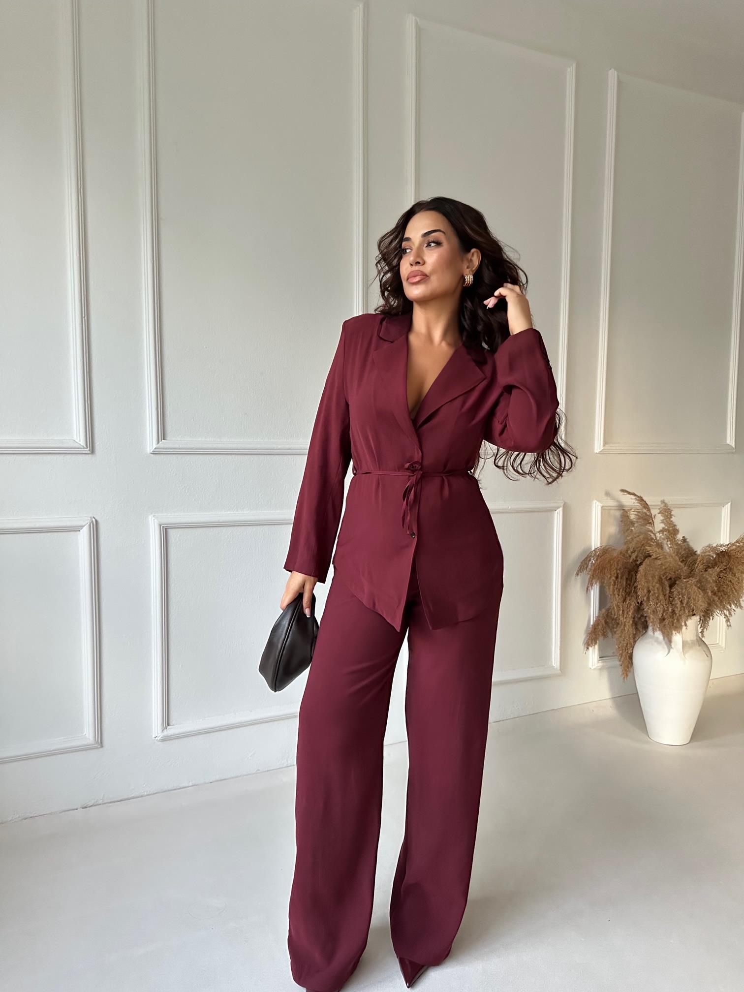 Premium Kalite Tensel Ceket Pantolon Takım - Bordo · 2