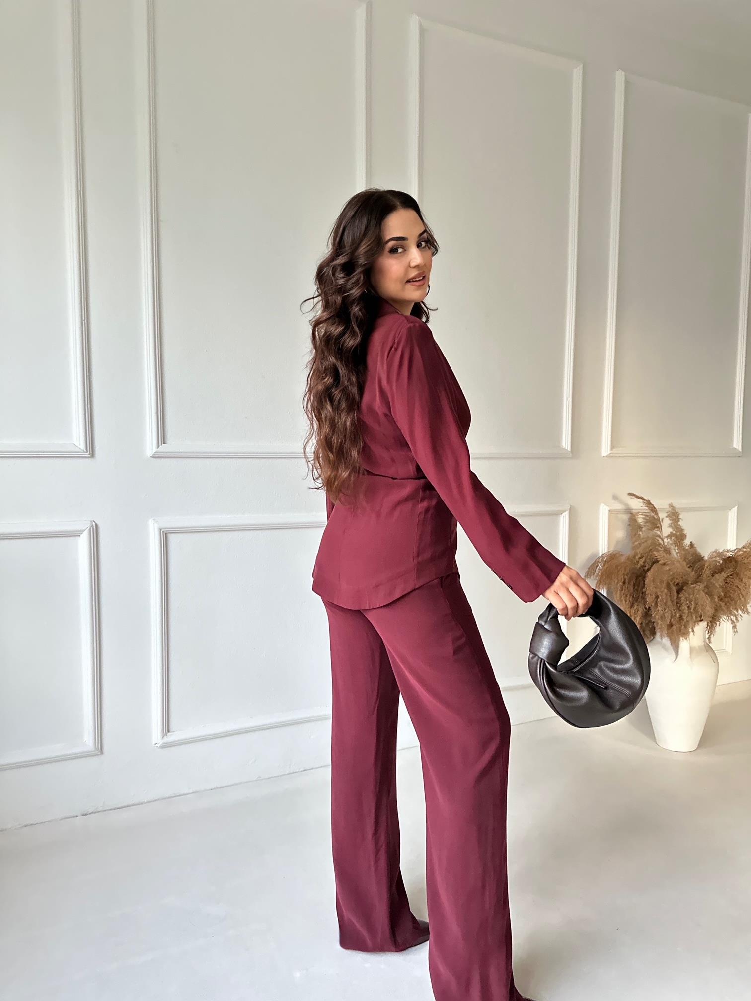 Premium Kalite Tensel Ceket Pantolon Takım - Bordo · 3