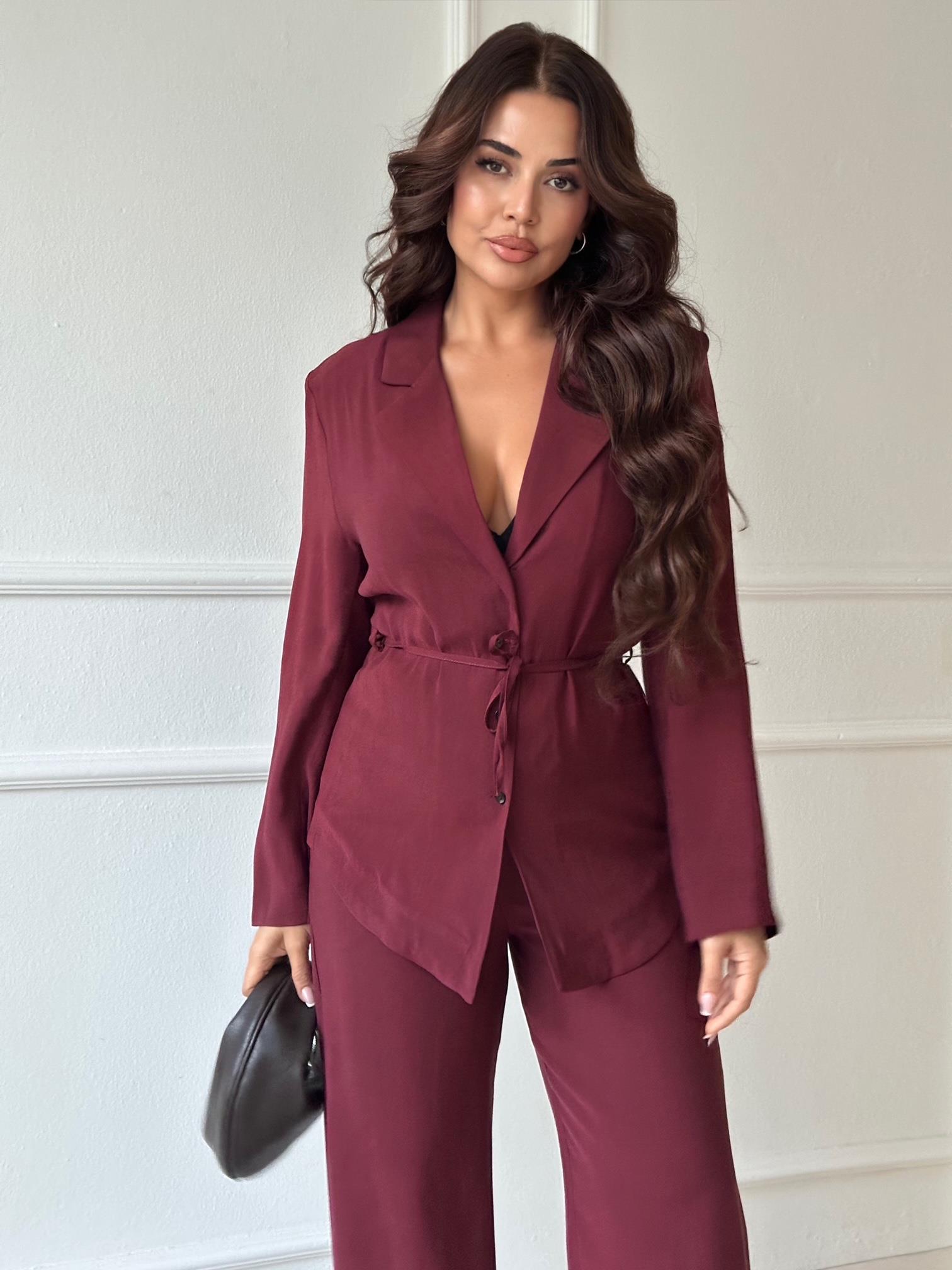 Premium Kalite Tensel Ceket Pantolon Takım - Bordo · 5