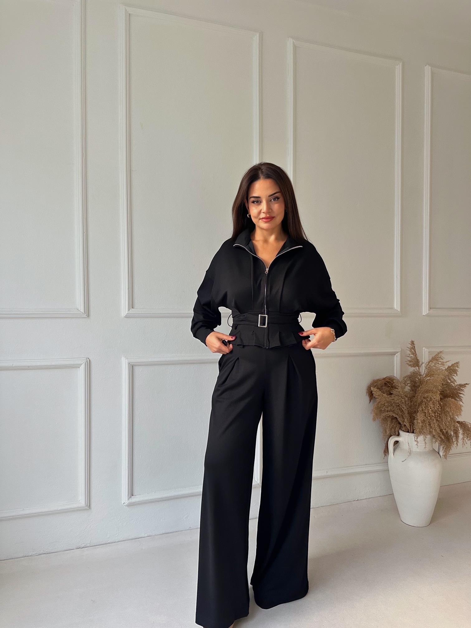 Premium Oysho Kumaş Kemerli İkili Takım – Siyah