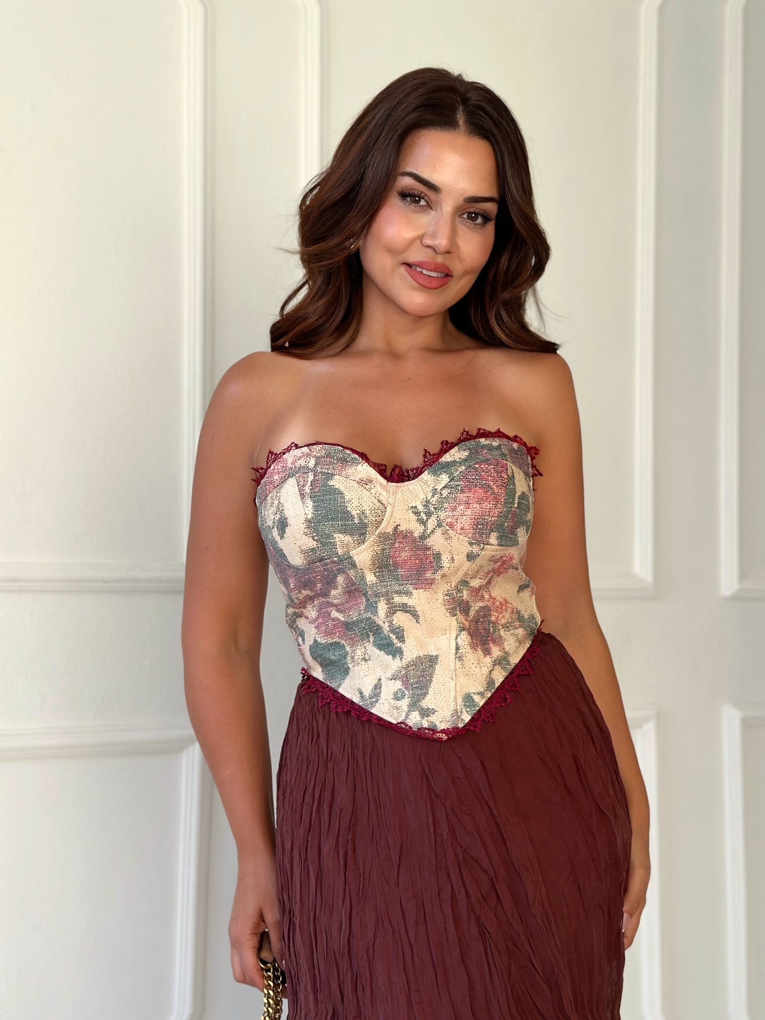 Rosalie Çiçek Desenli Korse- Bordo