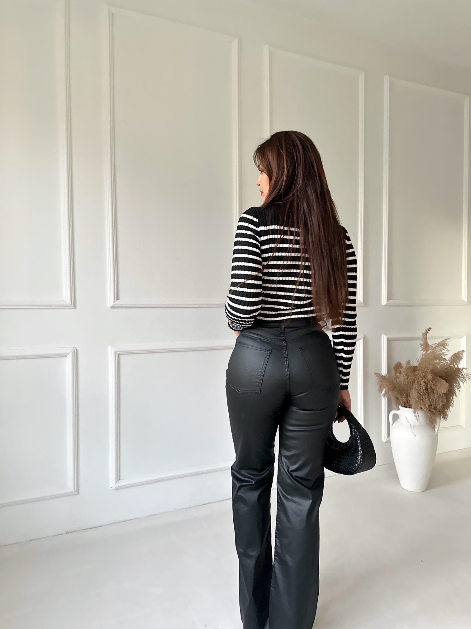 Siyah Kaplamalı Kumaş Likralı Palazzo Jean | Nora Butik · 3