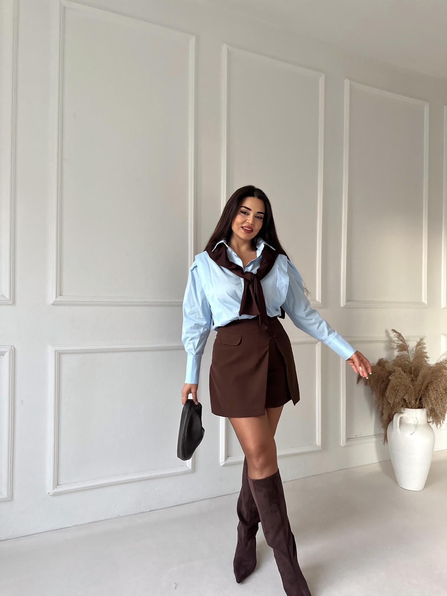 Urban Chic Likralı Krep Mini Şort Etek - Kahve 