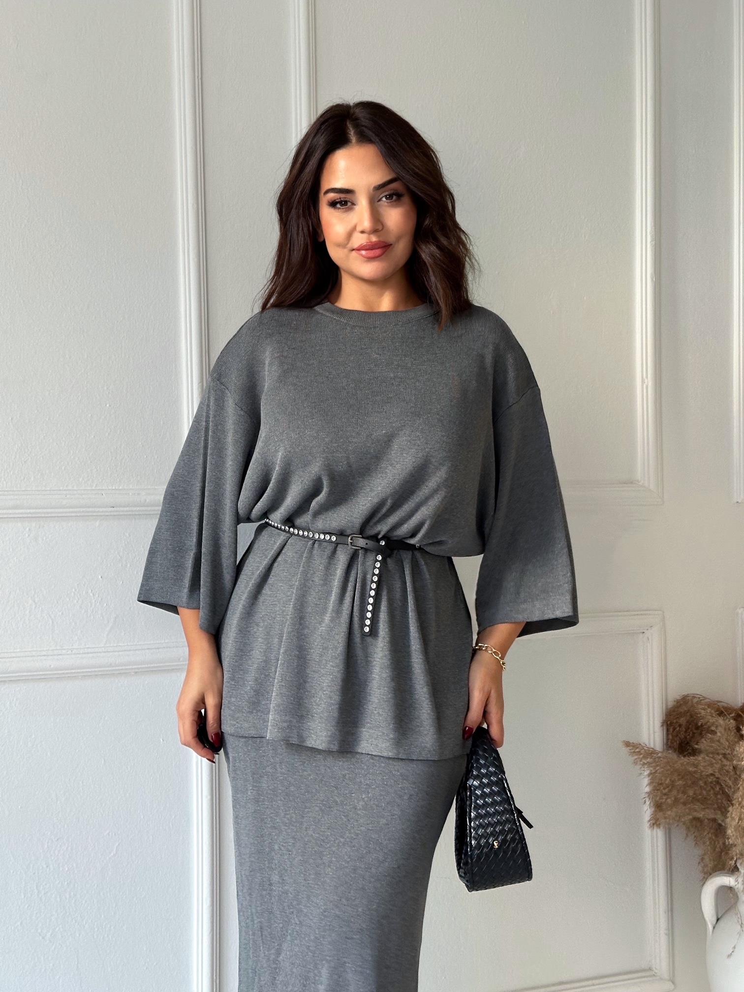 ZA Model Antrasit Oversize Triko Etek Bluz Takım · 8