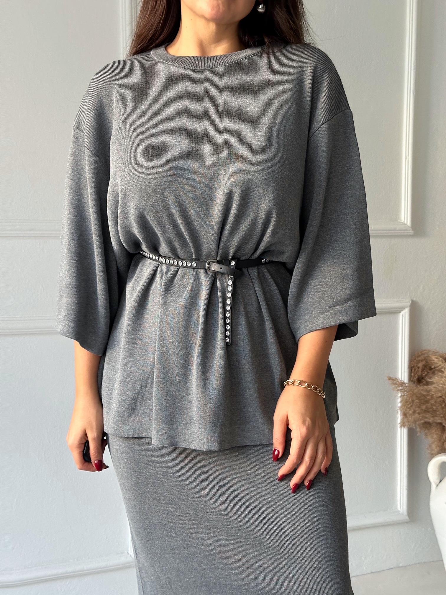 ZA Model Antrasit Oversize Triko Etek Bluz Takım · 6