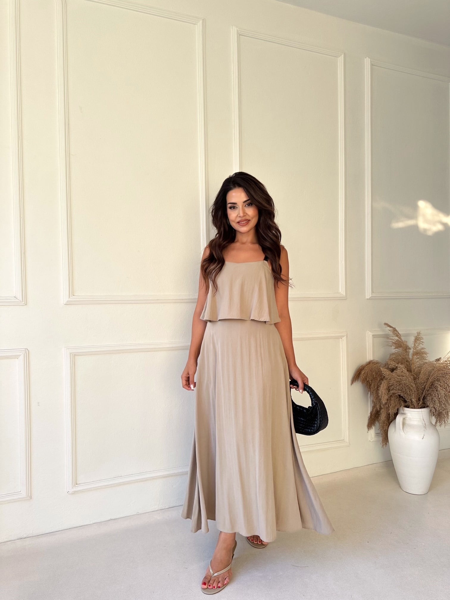 Zara Model Tensel Maxi Elbise -Vizon