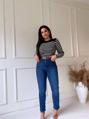 ZRA Mavi Yüksek Bel Likralı Mom Jean