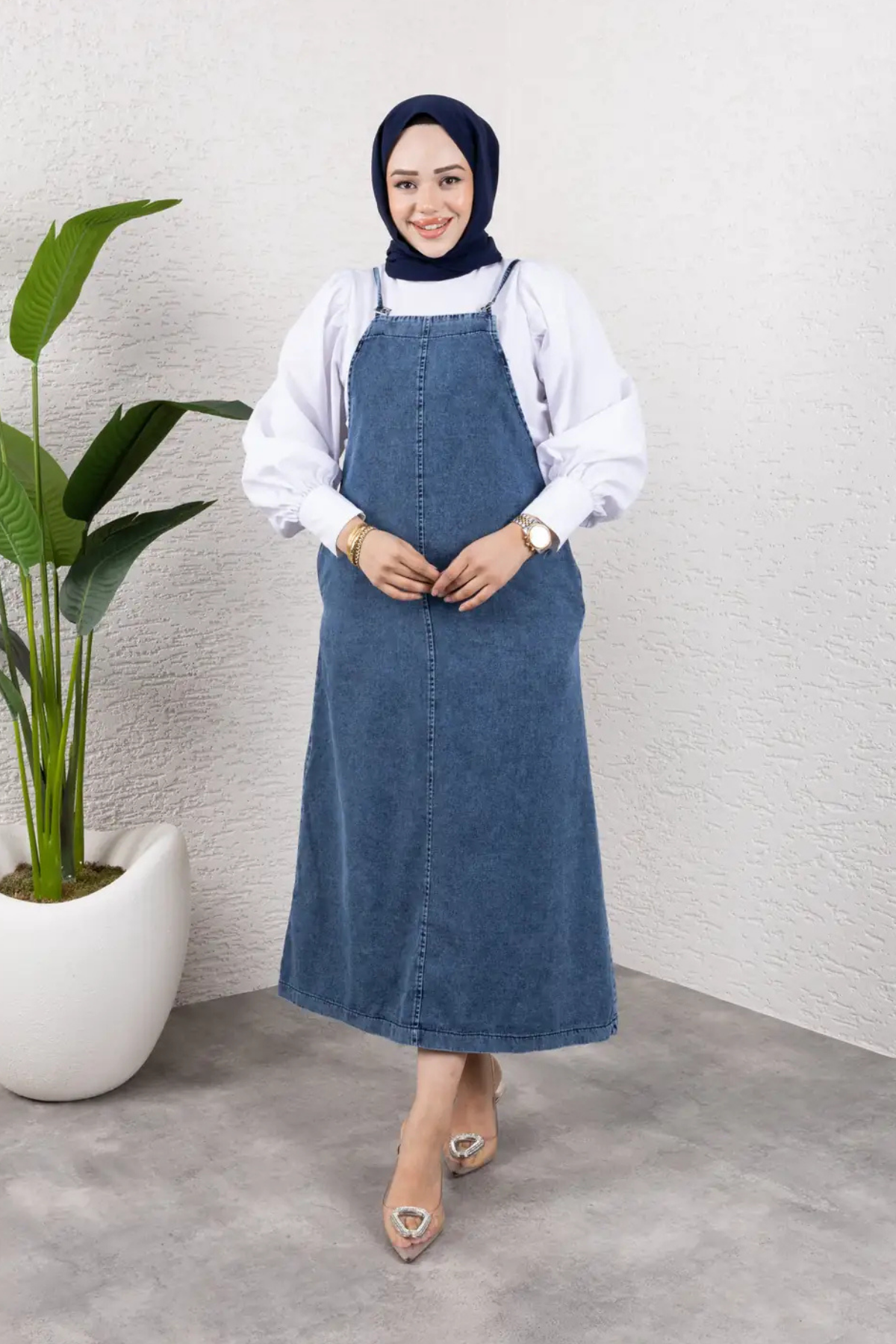 Askılı Denim Uzun Elbise | Rahat Kalıp Tesettür Uyumlu