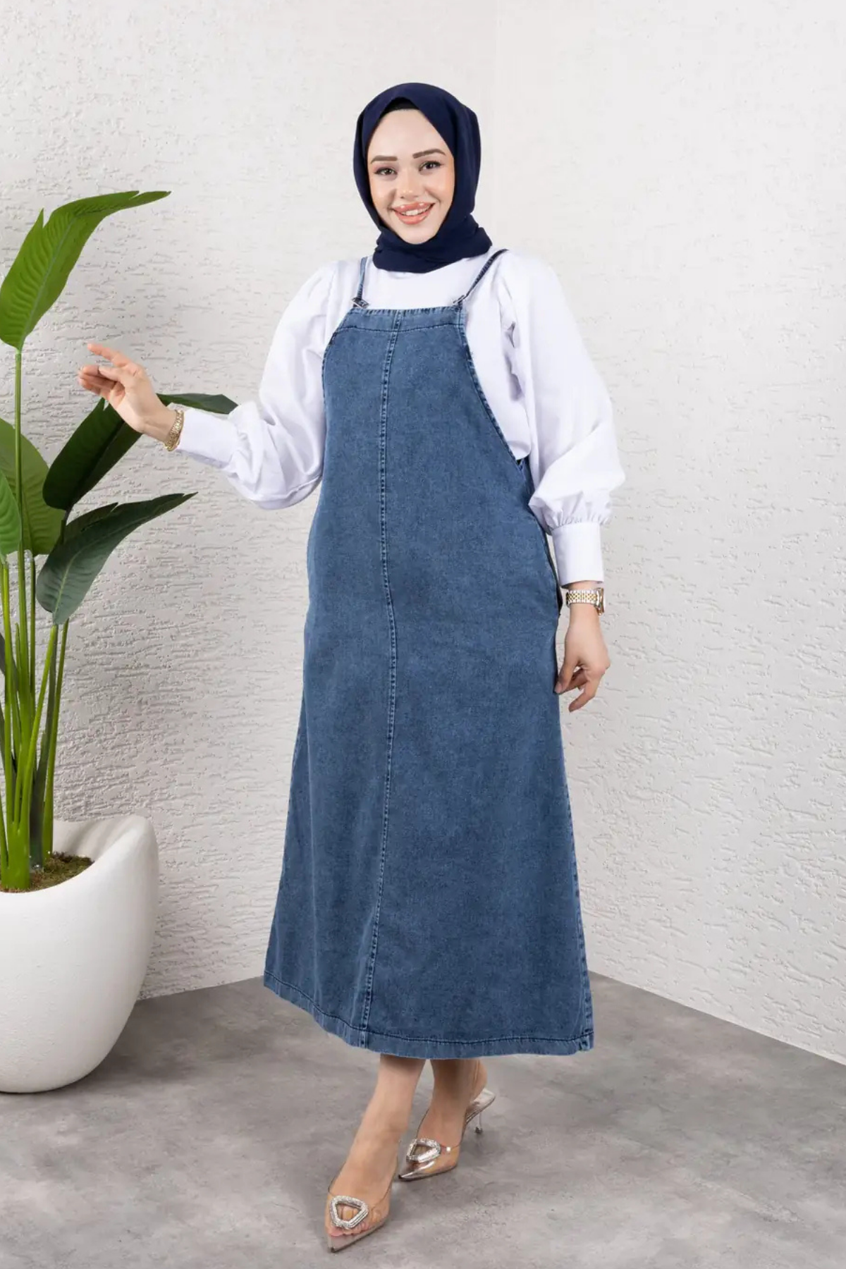 Askılı Denim Uzun Elbise | Rahat Kalıp Tesettür Uyumlu