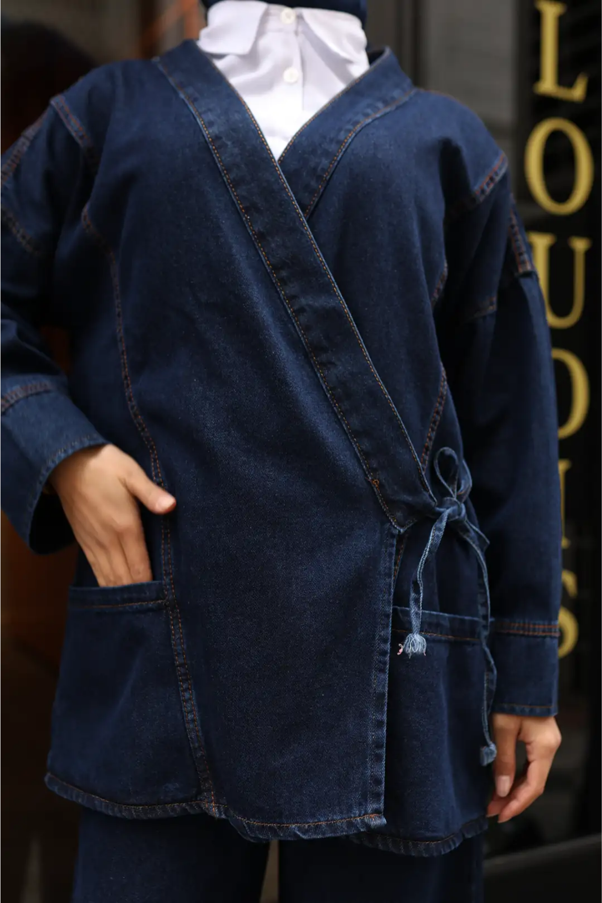 Bağlamalı Denim İkili Takım | Rahat Kesim Kot Kombin | Tesettür Uyumlu