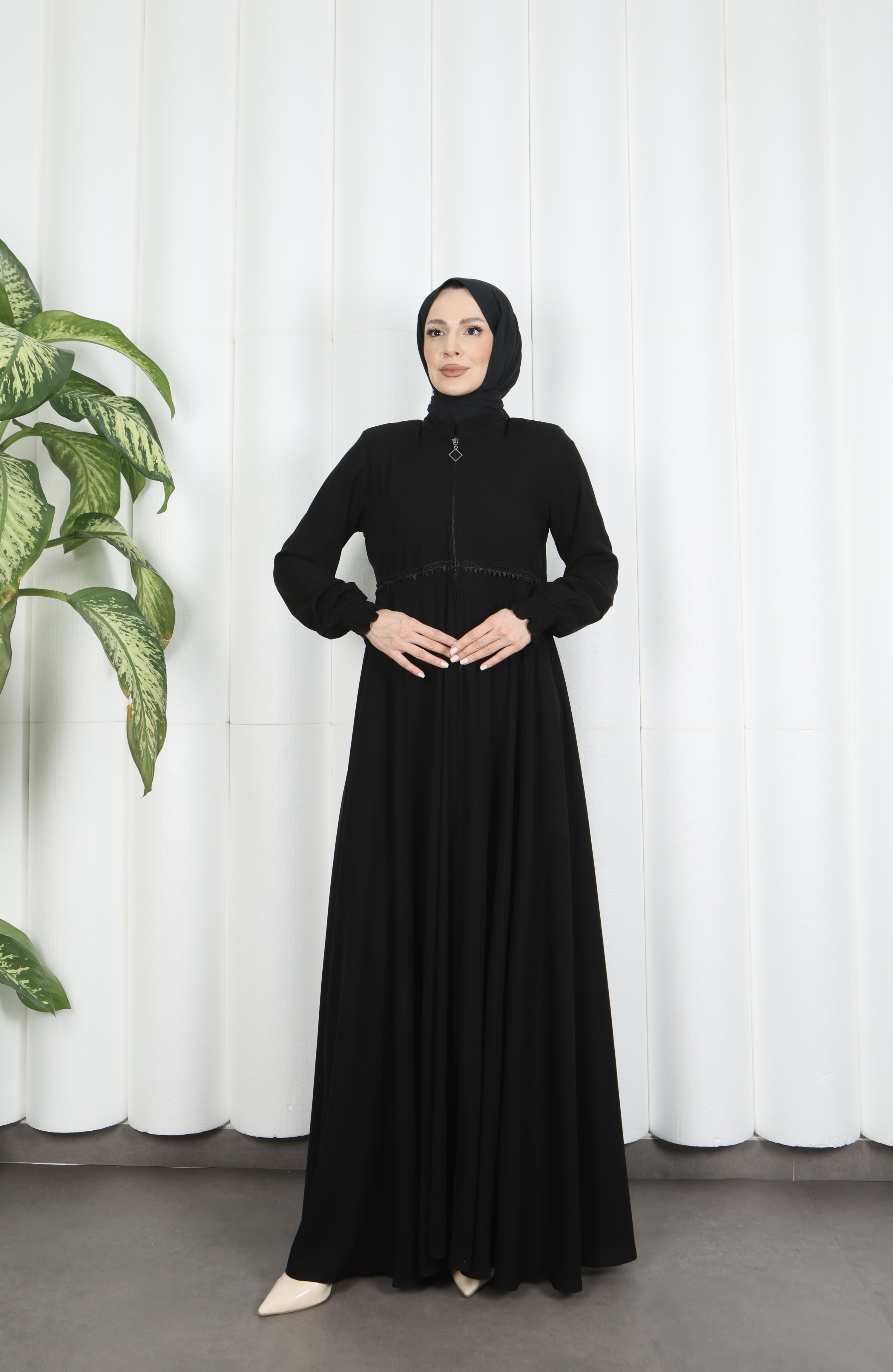 Beli Dantelli Mevlana Ferace Siyah HNT7011
