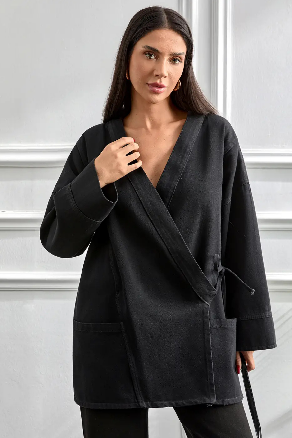 Kimono Kesim Ceket | Bağlamalı Cepli Oversize Model