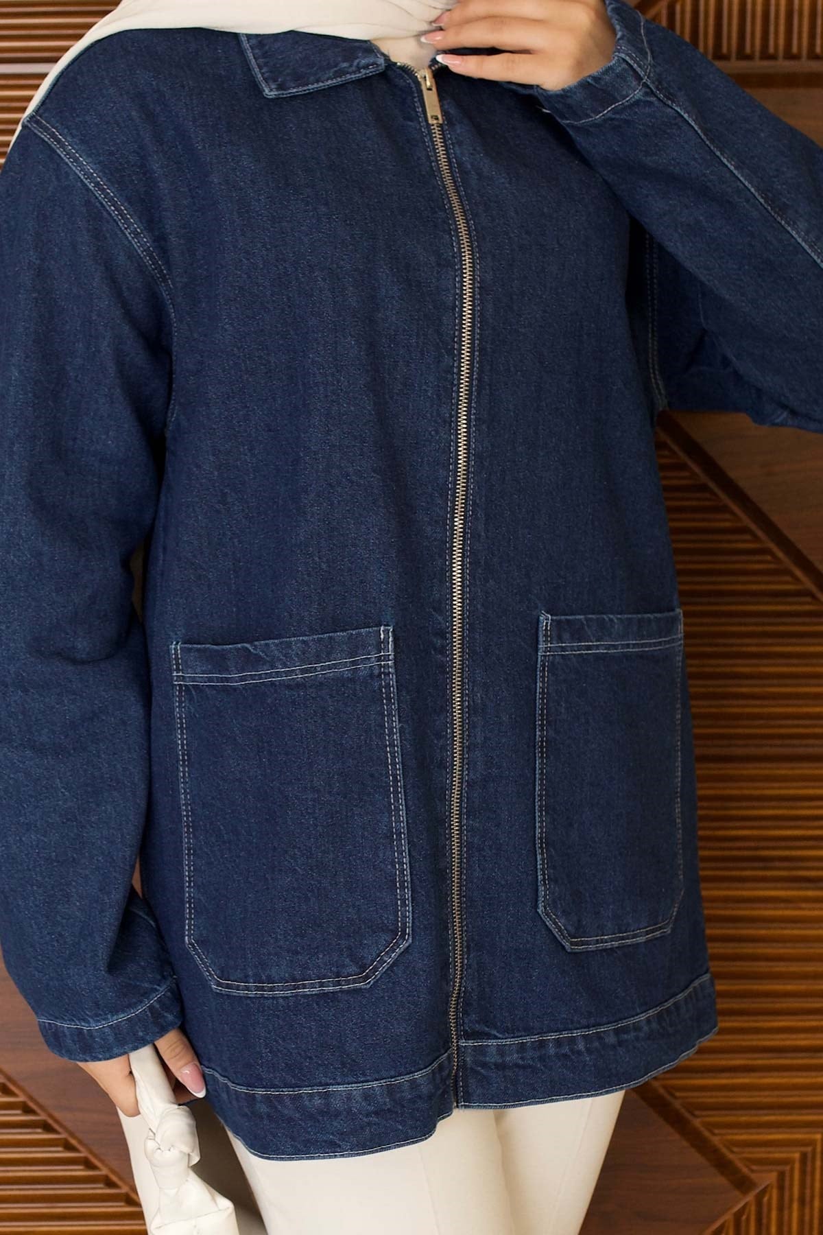 Kot Ceket | Koyu Cepli Fermuarlı Oversize Günlük Stil