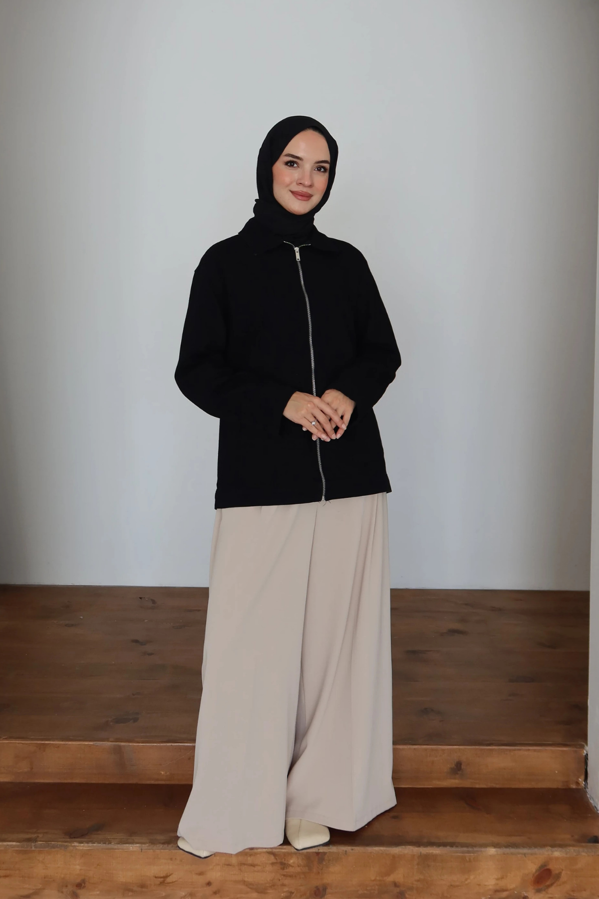 Kot Ceket | Siyah Cepli Fermuarlı Oversize Günlük Stil