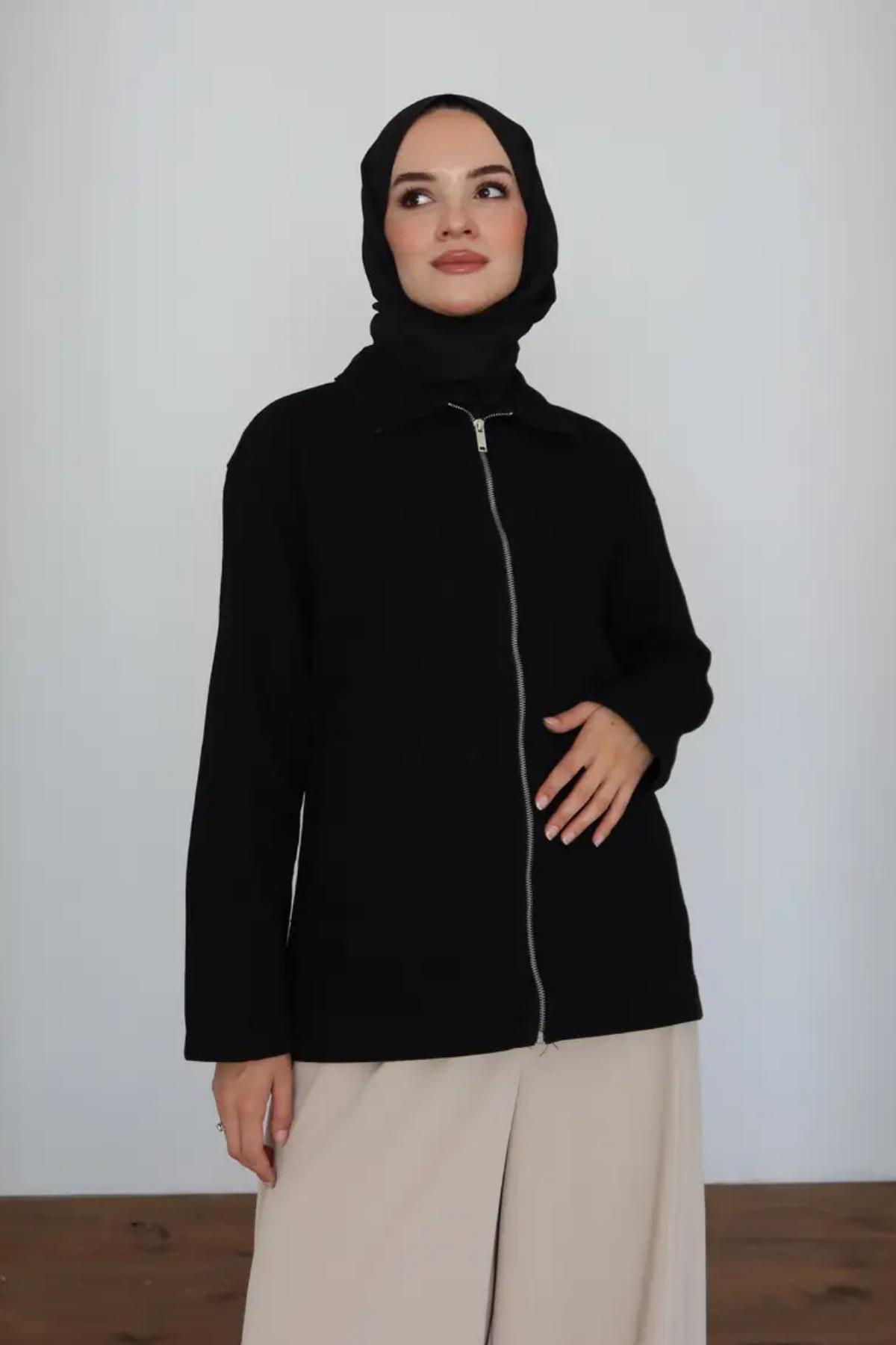 Kot Ceket | Siyah Cepli Fermuarlı Oversize Günlük Stil