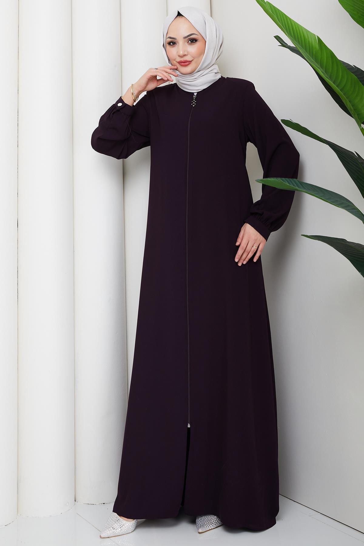 Arkası Piliseli Ferace Mor HM2906