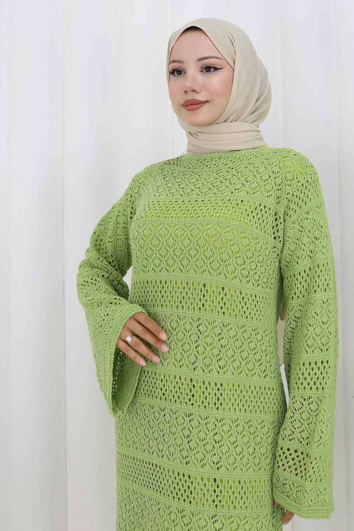 Astarlı Ajur Elbise Fıstık Yeşili HM2841