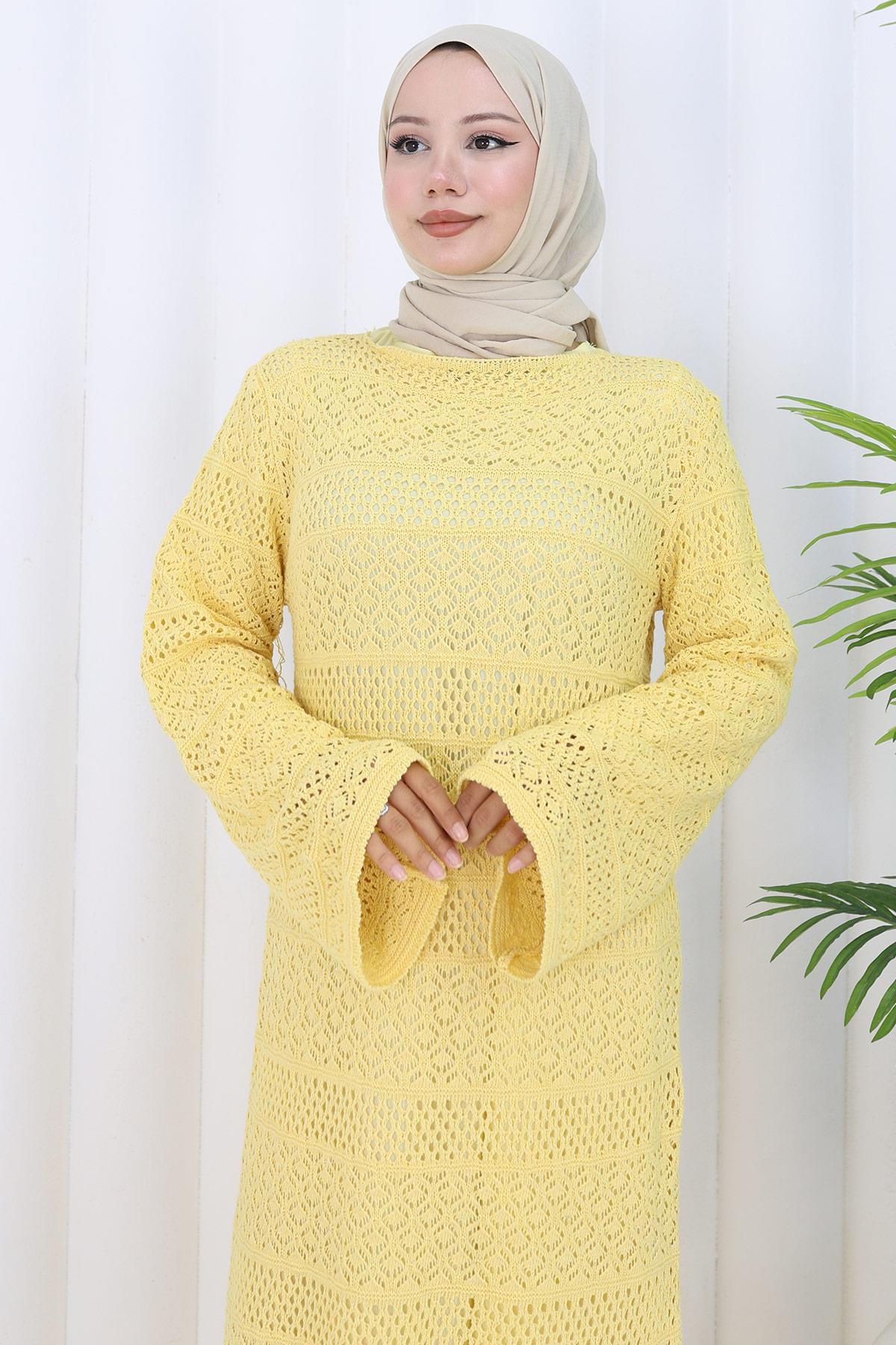 Astarlı Ajur Elbise Sarı HM2841