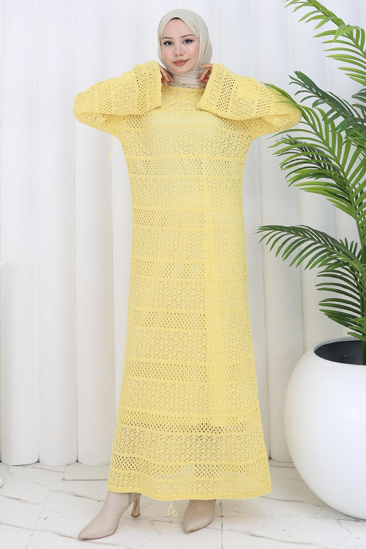 Astarlı Ajur Elbise Sarı HM2841