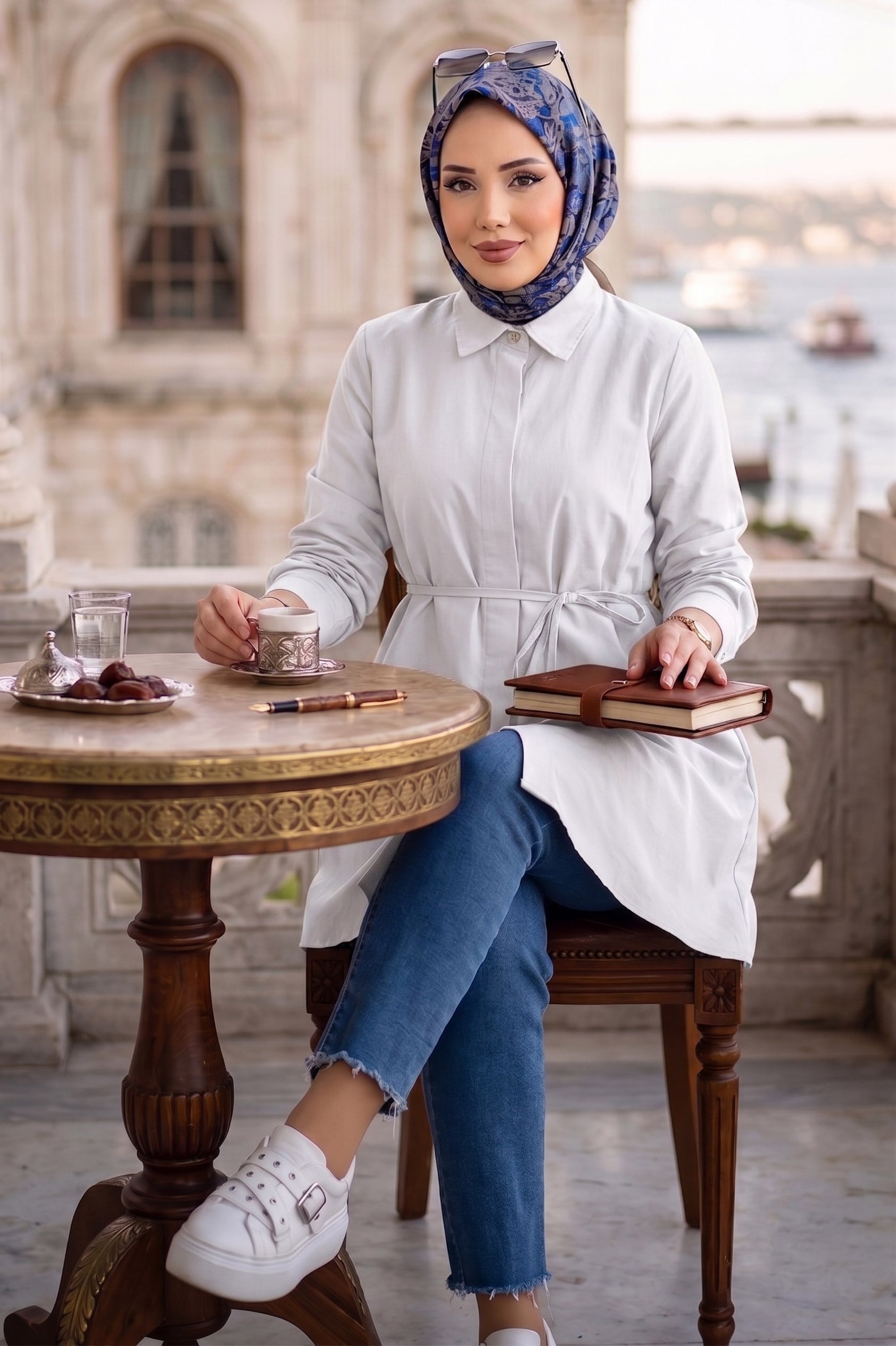 Bağlamalı Cepli Tunik Beyaz HM2911