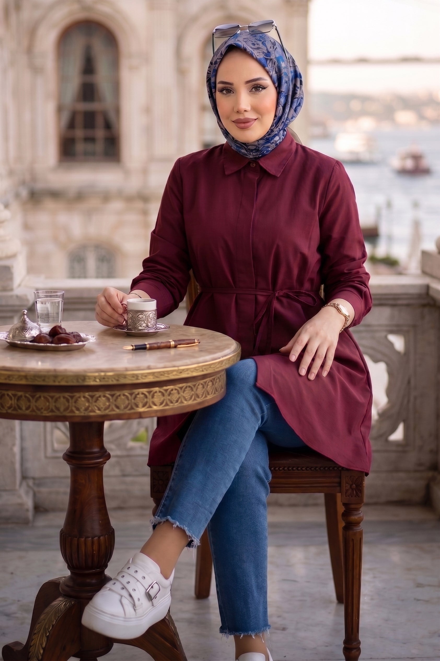 Bağlamalı Cepli Tunik Bordo HM2911