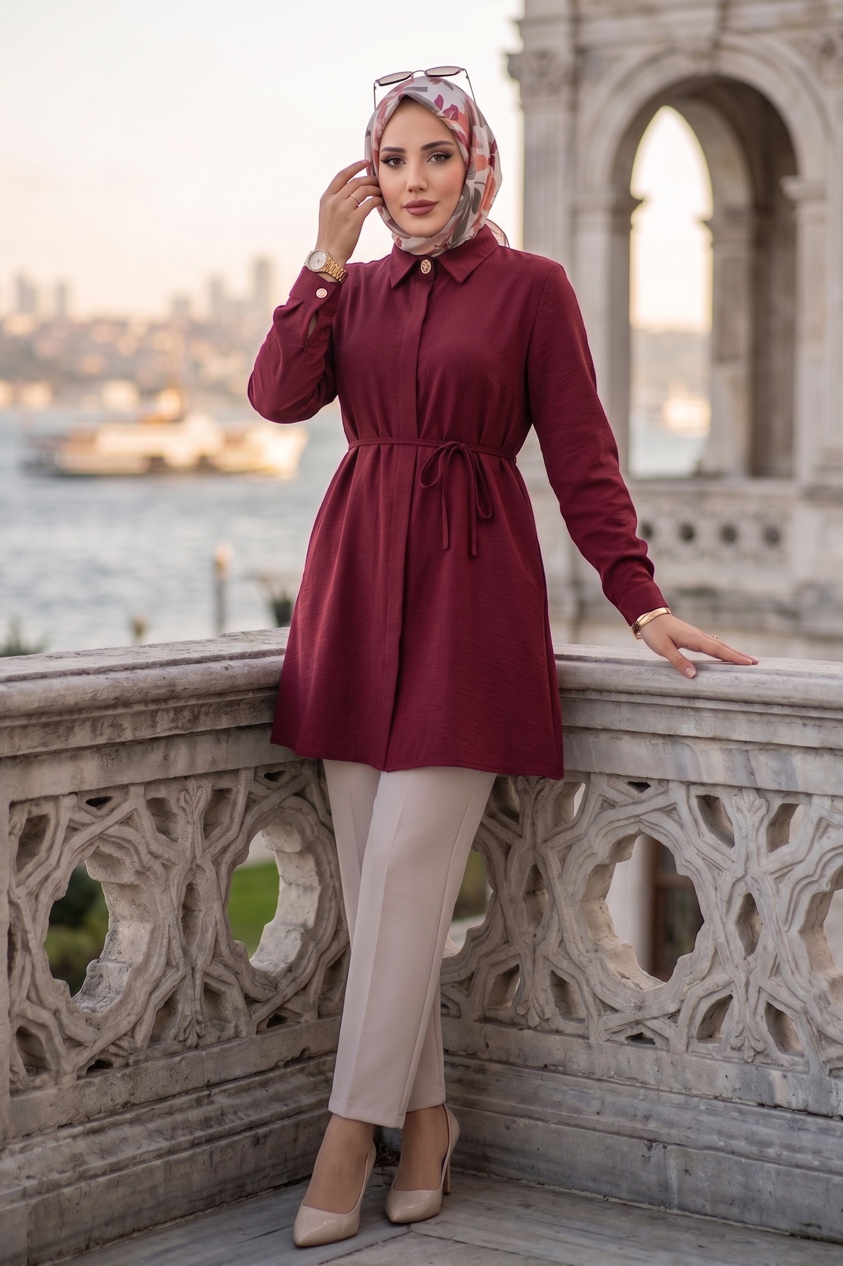 Bağlamalı Cepli Tunik Bordo HM2911