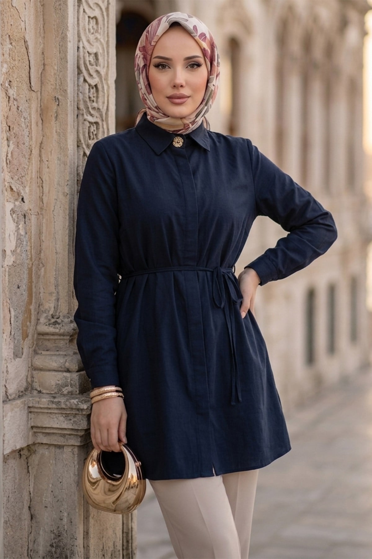 Bağlamalı Cepli Tunik Lacivert HM2911
