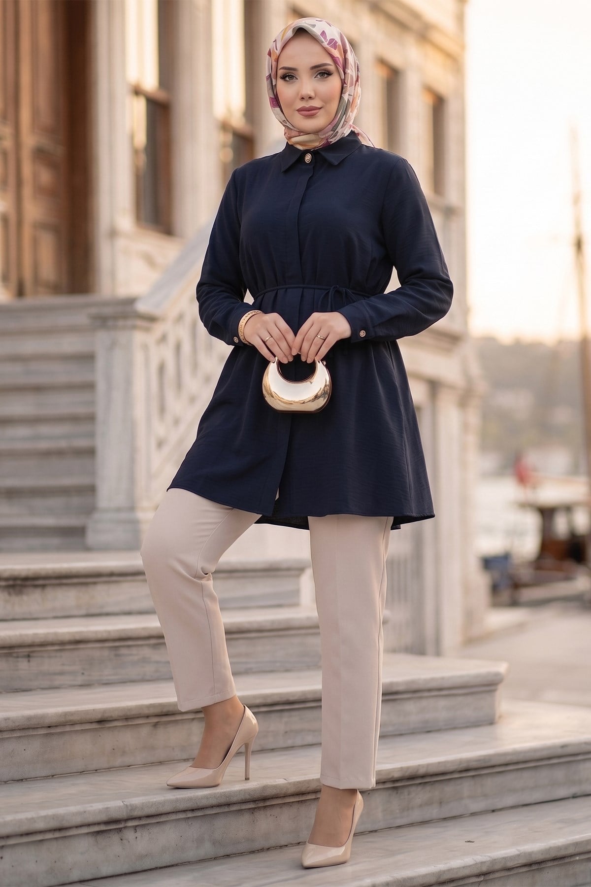 Bağlamalı Cepli Tunik Lacivert HM2911