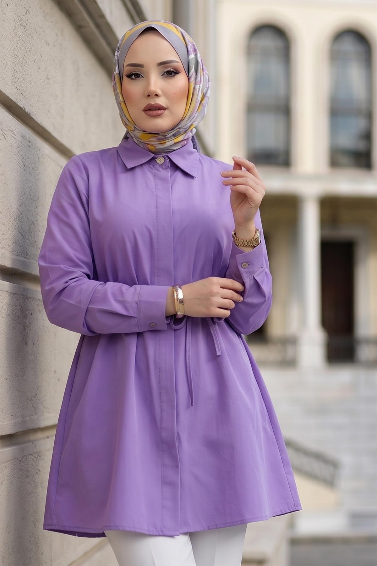Bağlamalı Cepli Tunik Lila HM2911