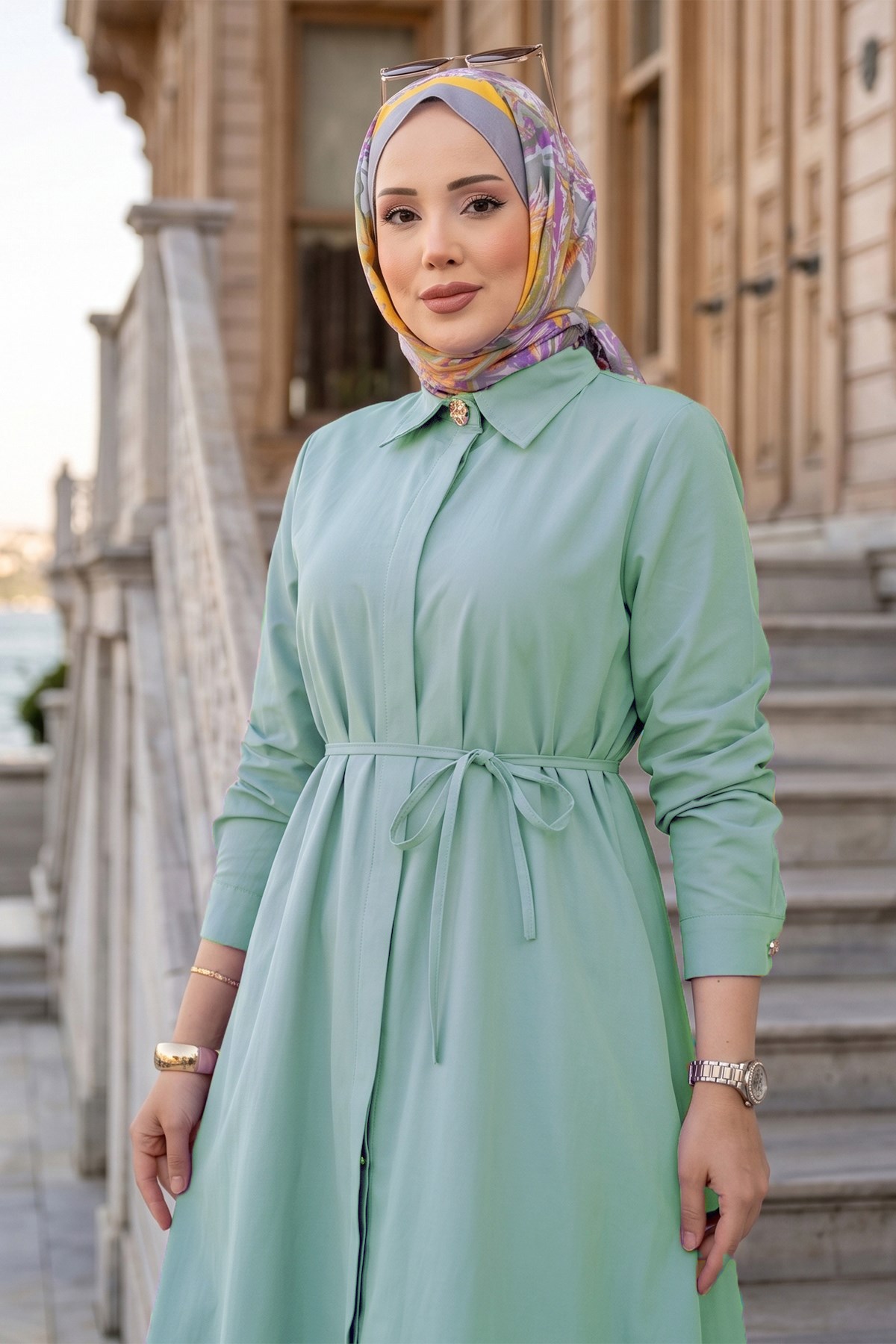 Bağlamalı Cepli Tunik Mint HM2911
