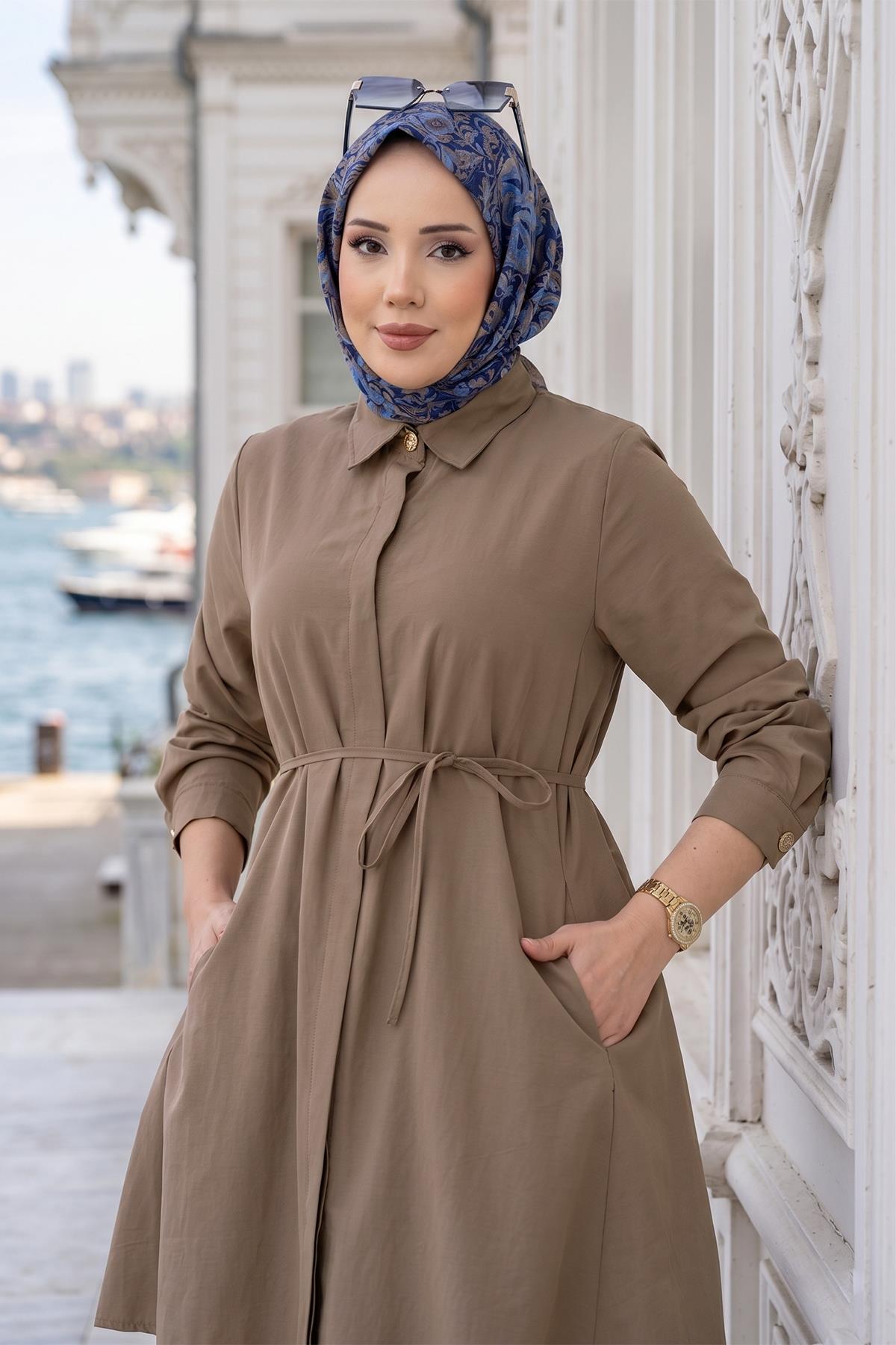 Bağlamalı Cepli Tunik Vizon HM2911