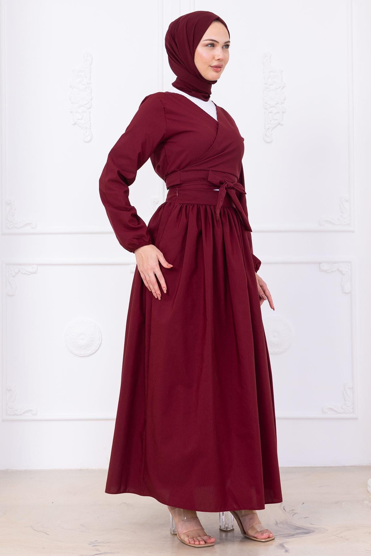Bağlamalı Etekli Takım Bordo HM2752