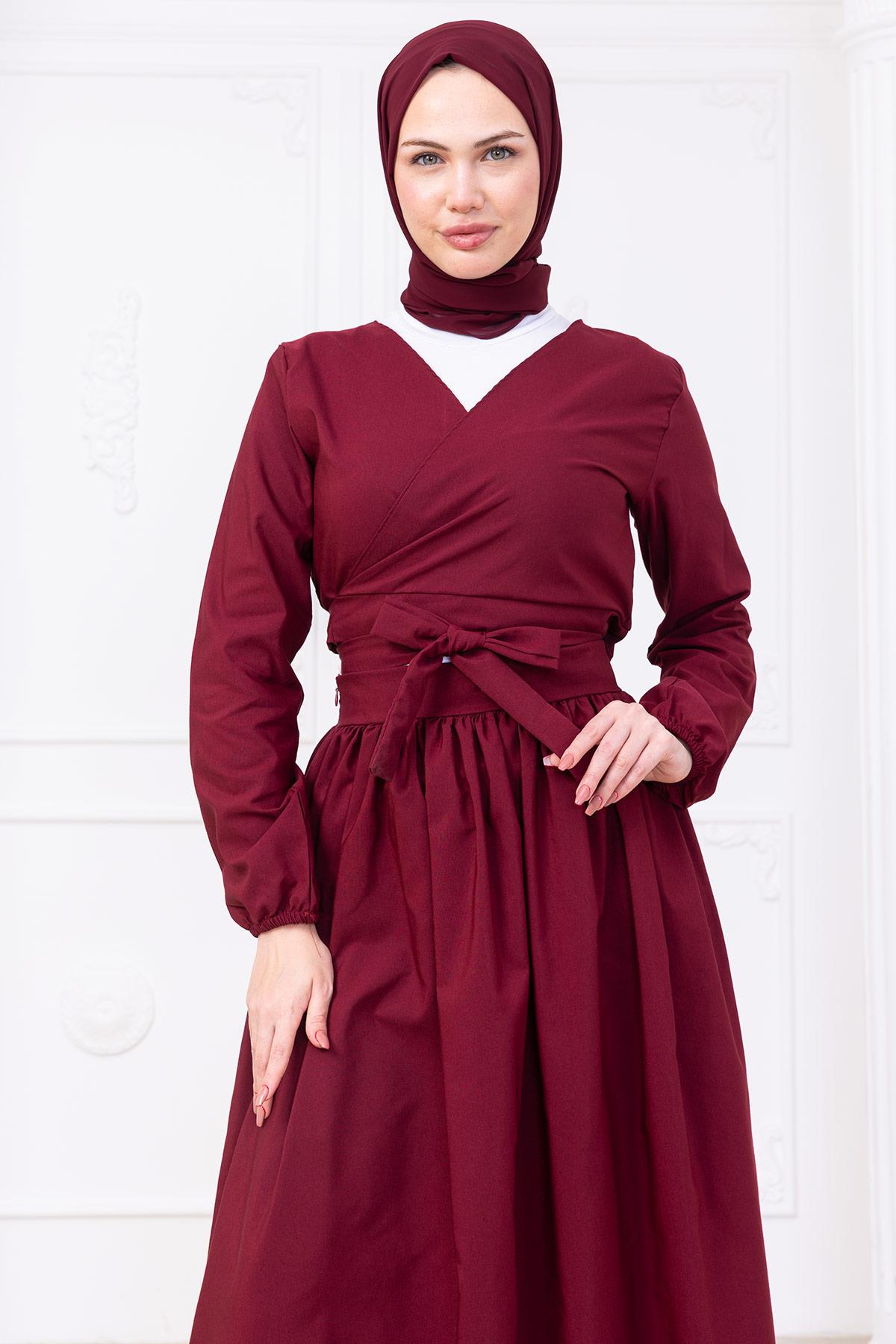 Bağlamalı Etekli Takım Bordo HM2752