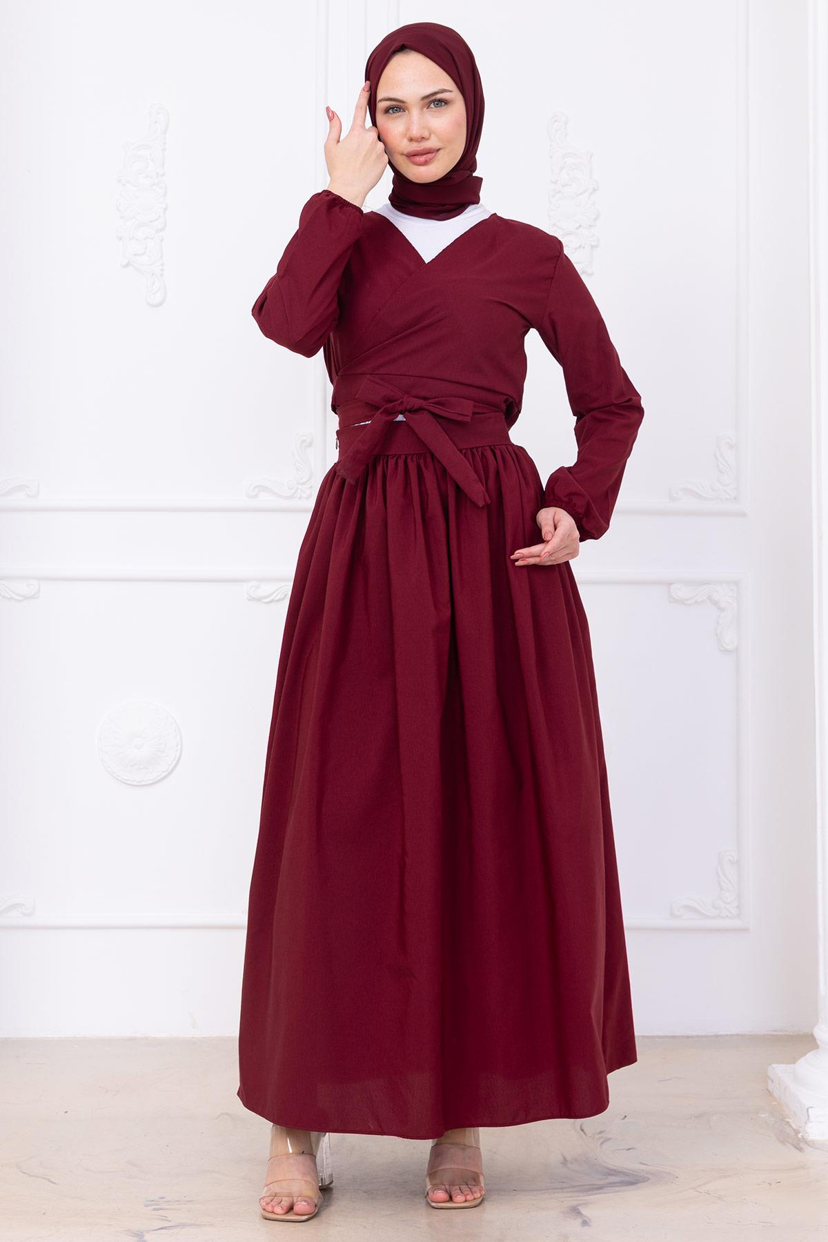 Bağlamalı Etekli Takım Bordo HM2752