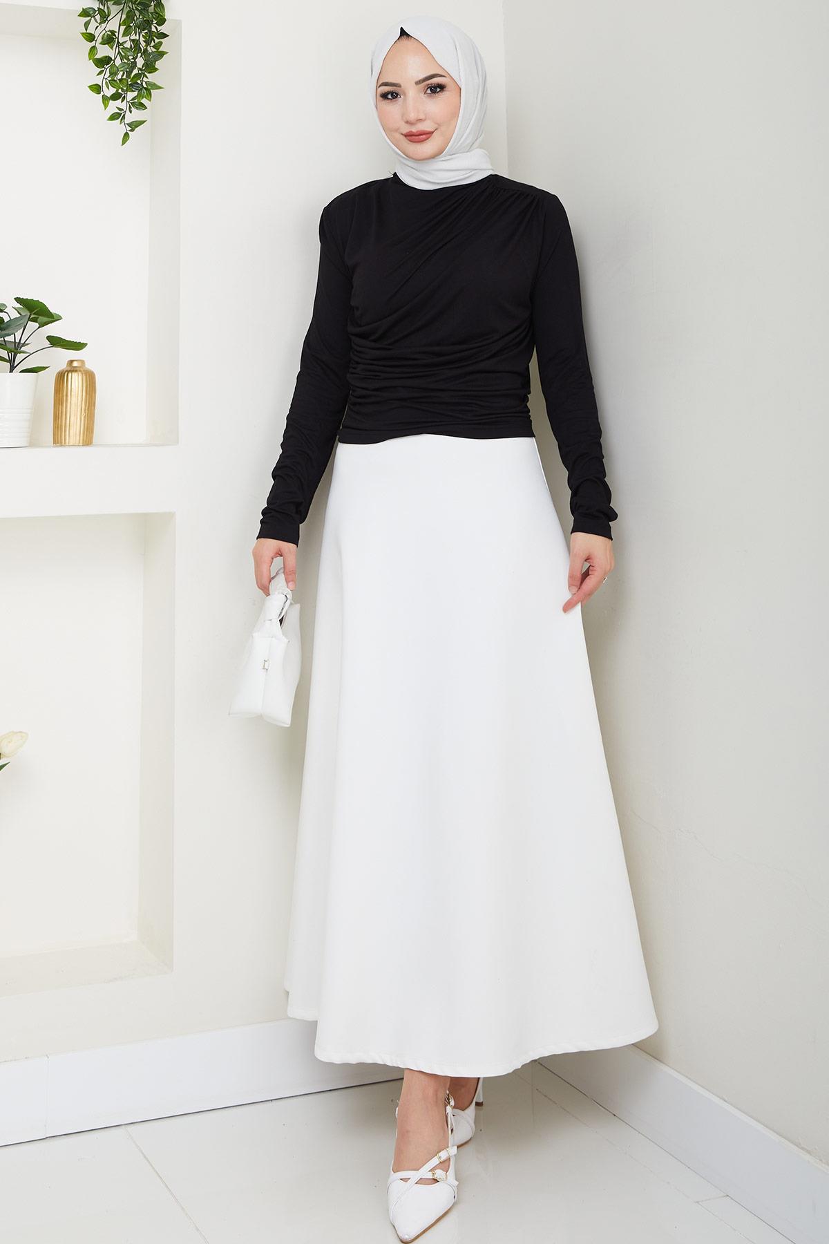 Balıkçı Yaka Büzgü Detaylı Body Siyah HM2694