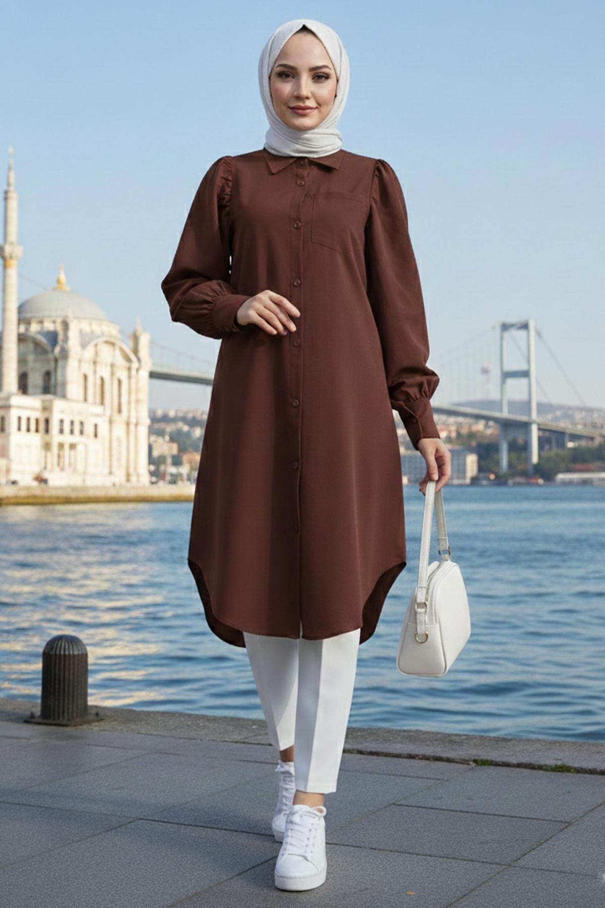 Balon Kol Cepli Tunik Kahverengi HM2871