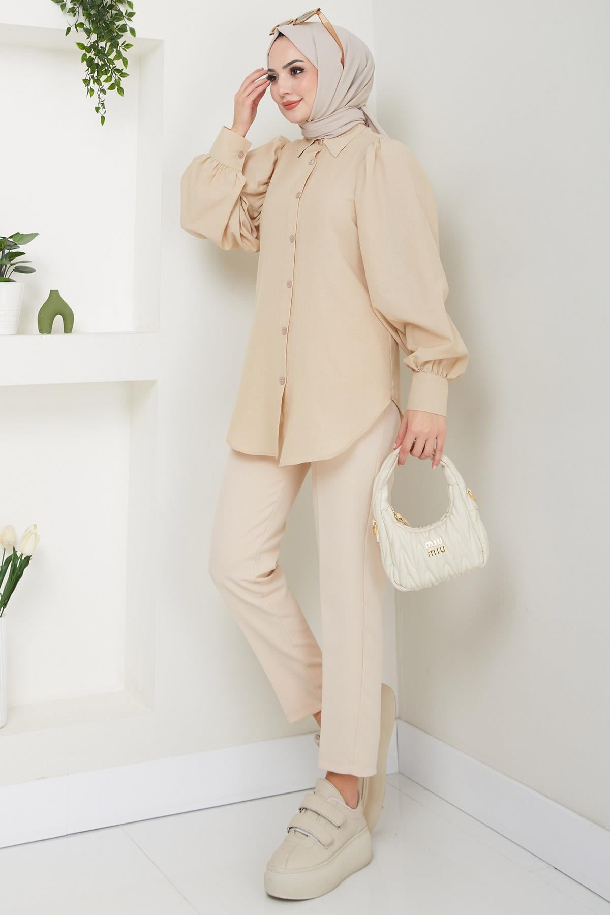 Balon Kol Gömlek Bej HM2639