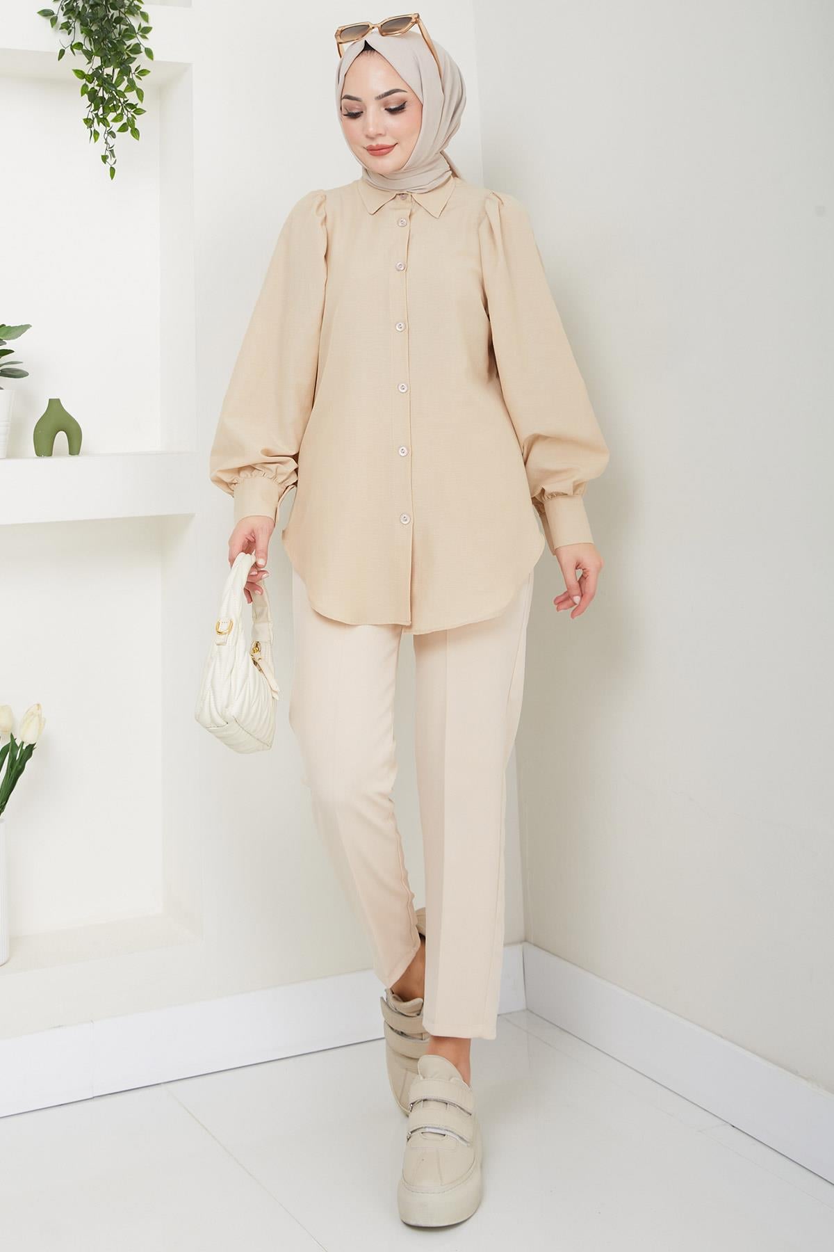 Balon Kol Gömlek Bej HM2639