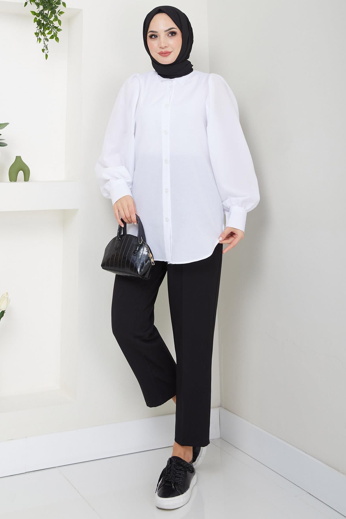 Balon Kol Gömlek Beyaz HM2639