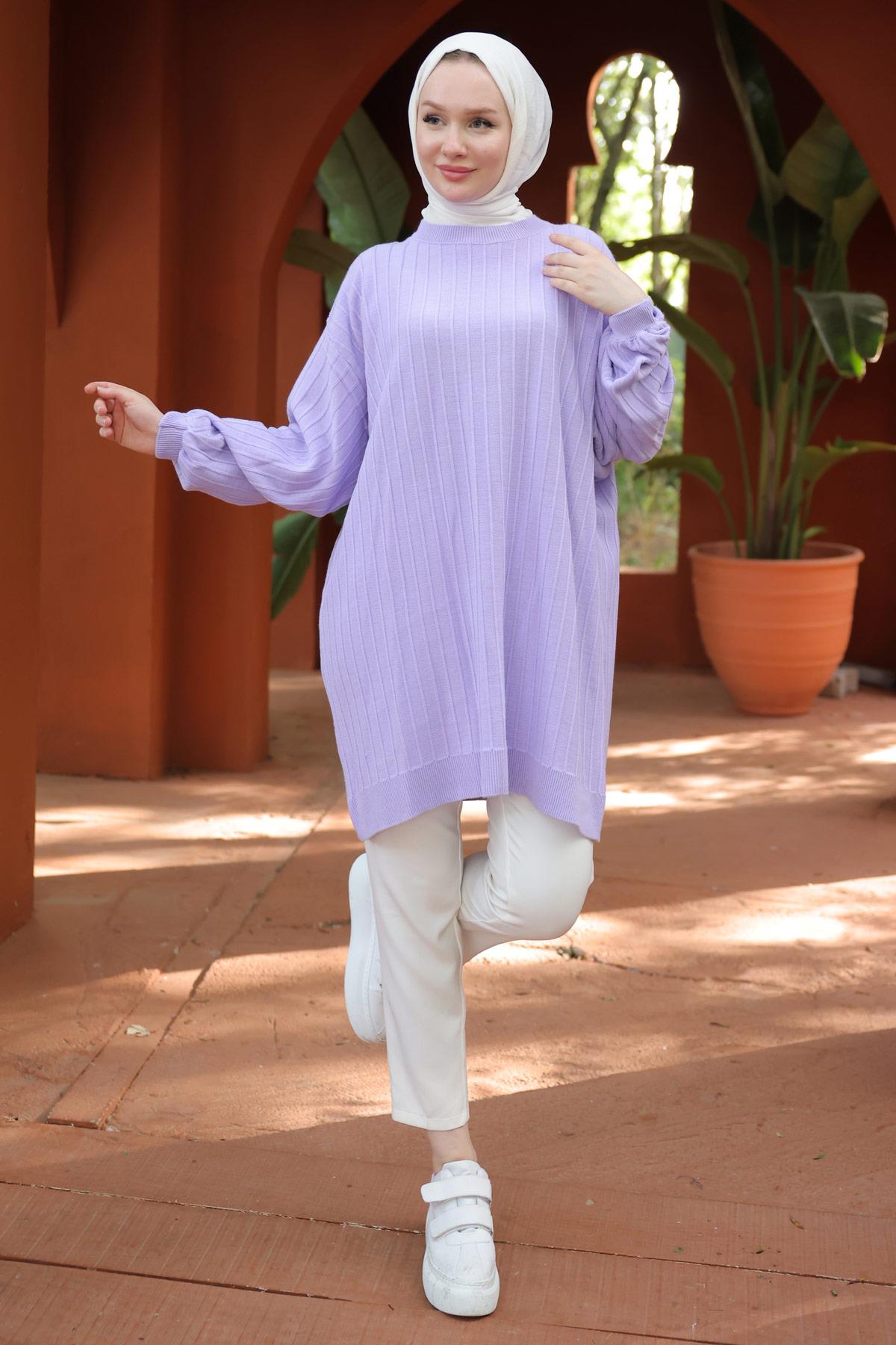 Balon Kol Triko Tunik Lila HM2519