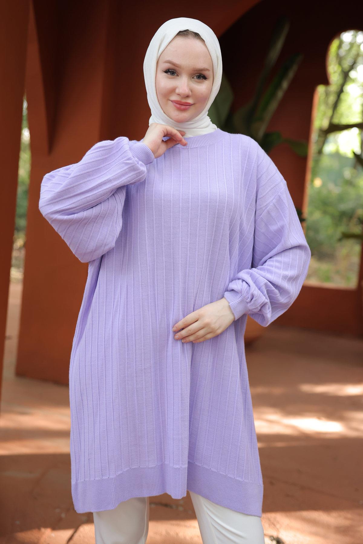 Balon Kol Triko Tunik Lila HM2519