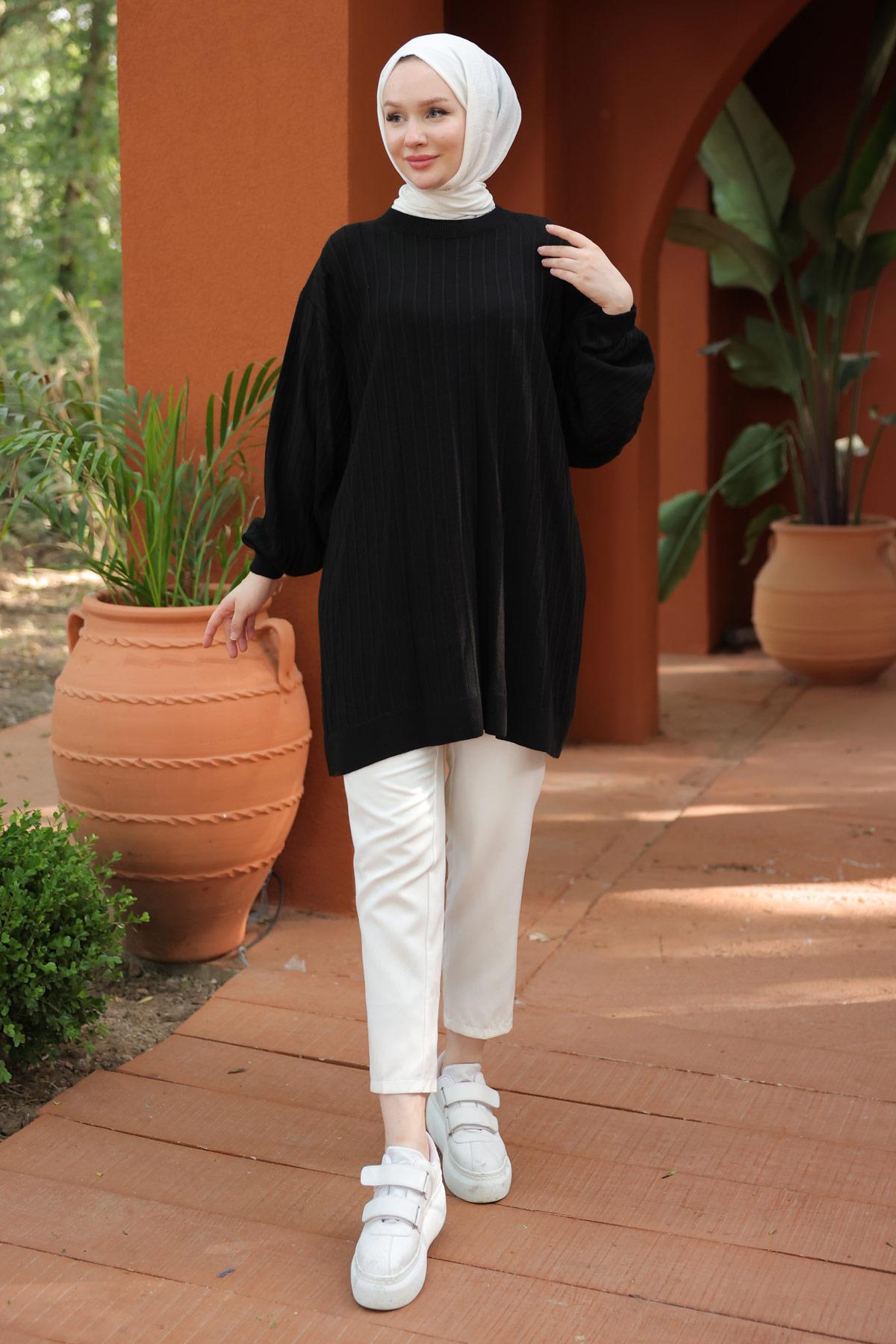 Balon Kol Triko Tunik Siyah HM2519