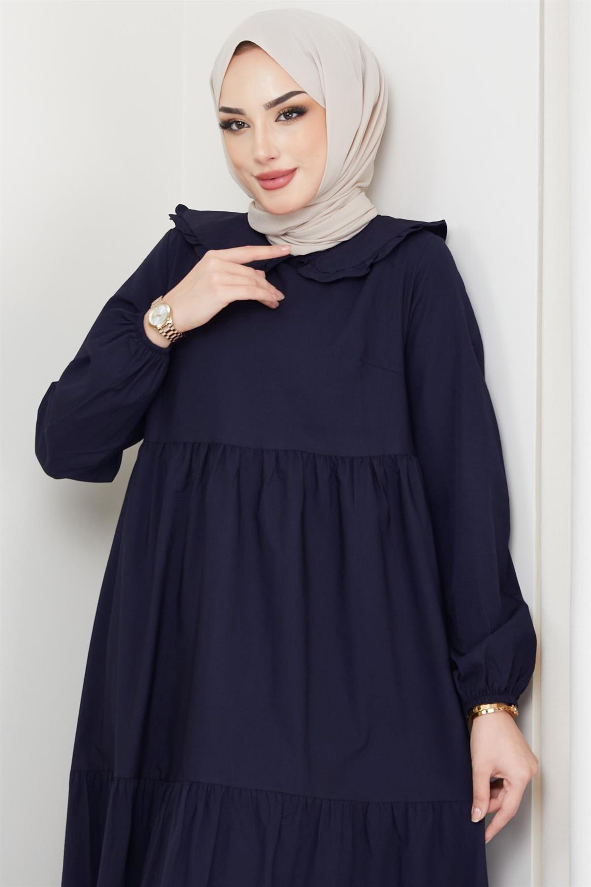 Bebe Yaka Tesettür Elbise Lacivert HM2080