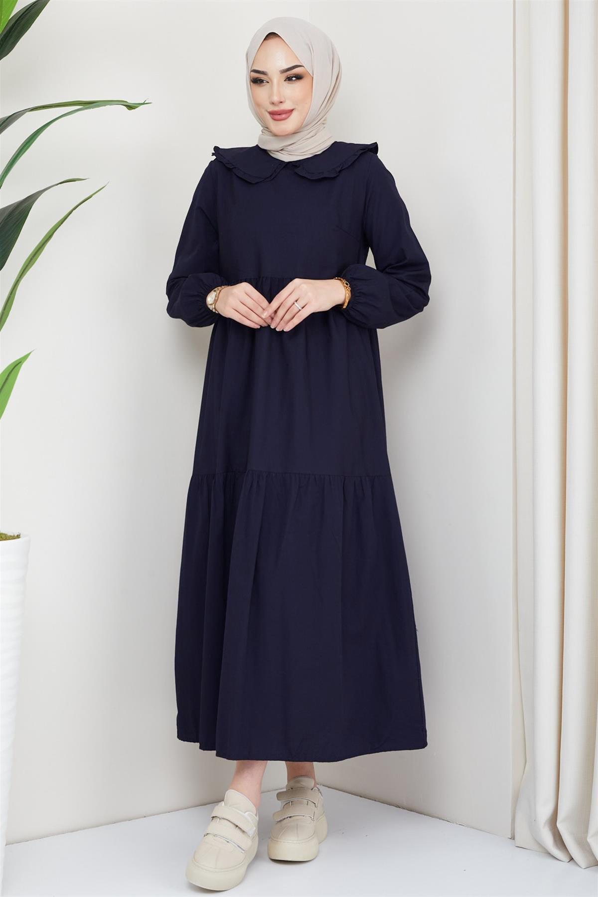Bebe Yaka Tesettür Elbise Lacivert HM2080