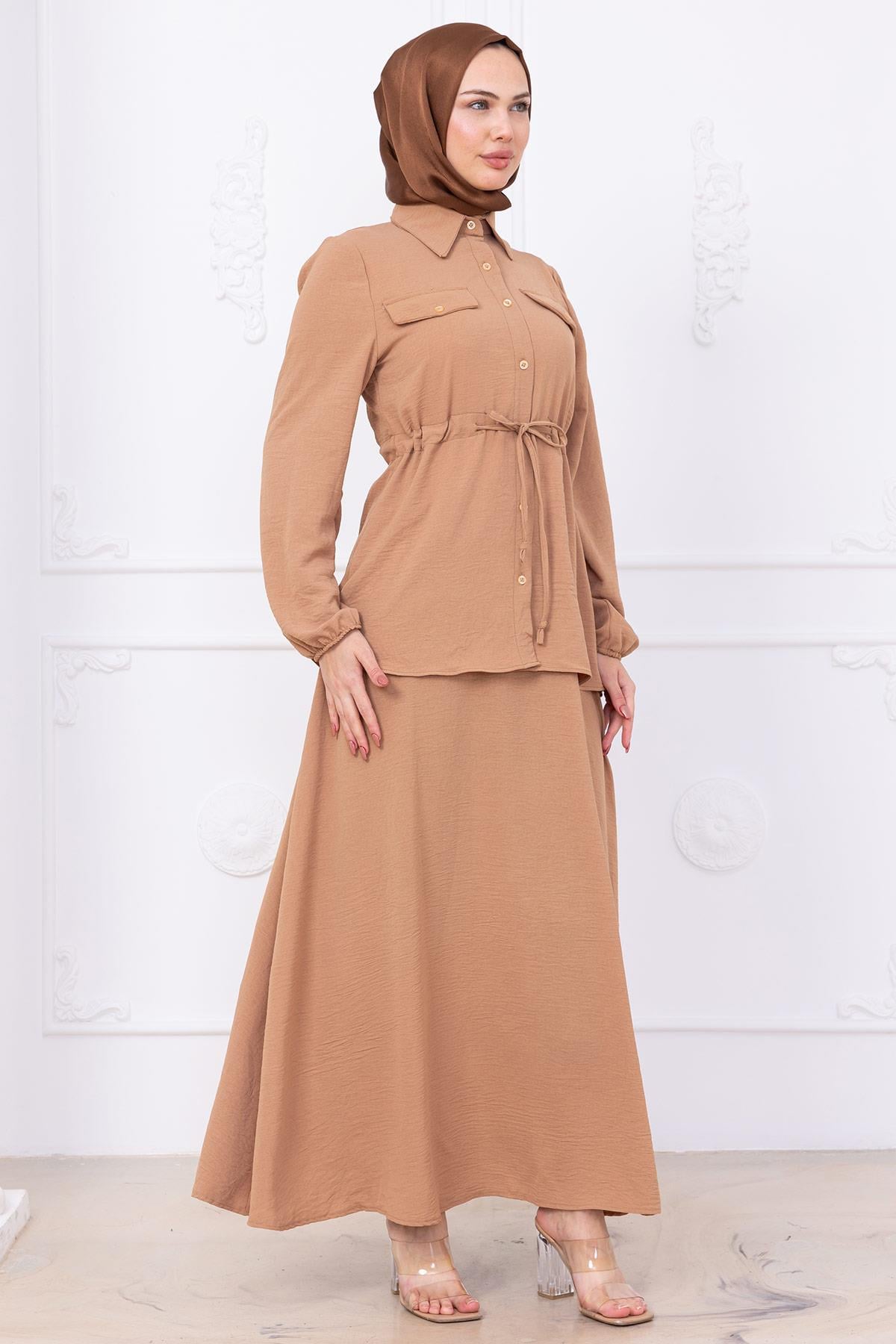 Beli Bağlamalı Etekli Ayrobin Takım Camel HM2734