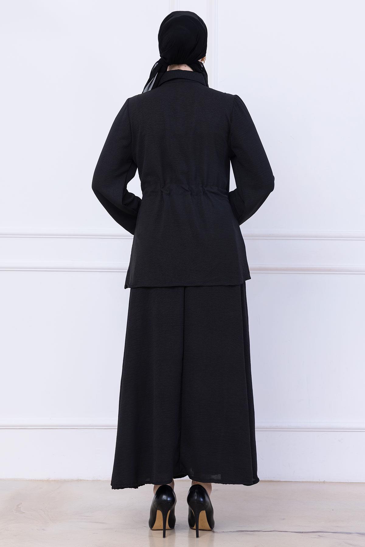 Beli Bağlamalı Etekli Ayrobin Takım Siyah HM2734