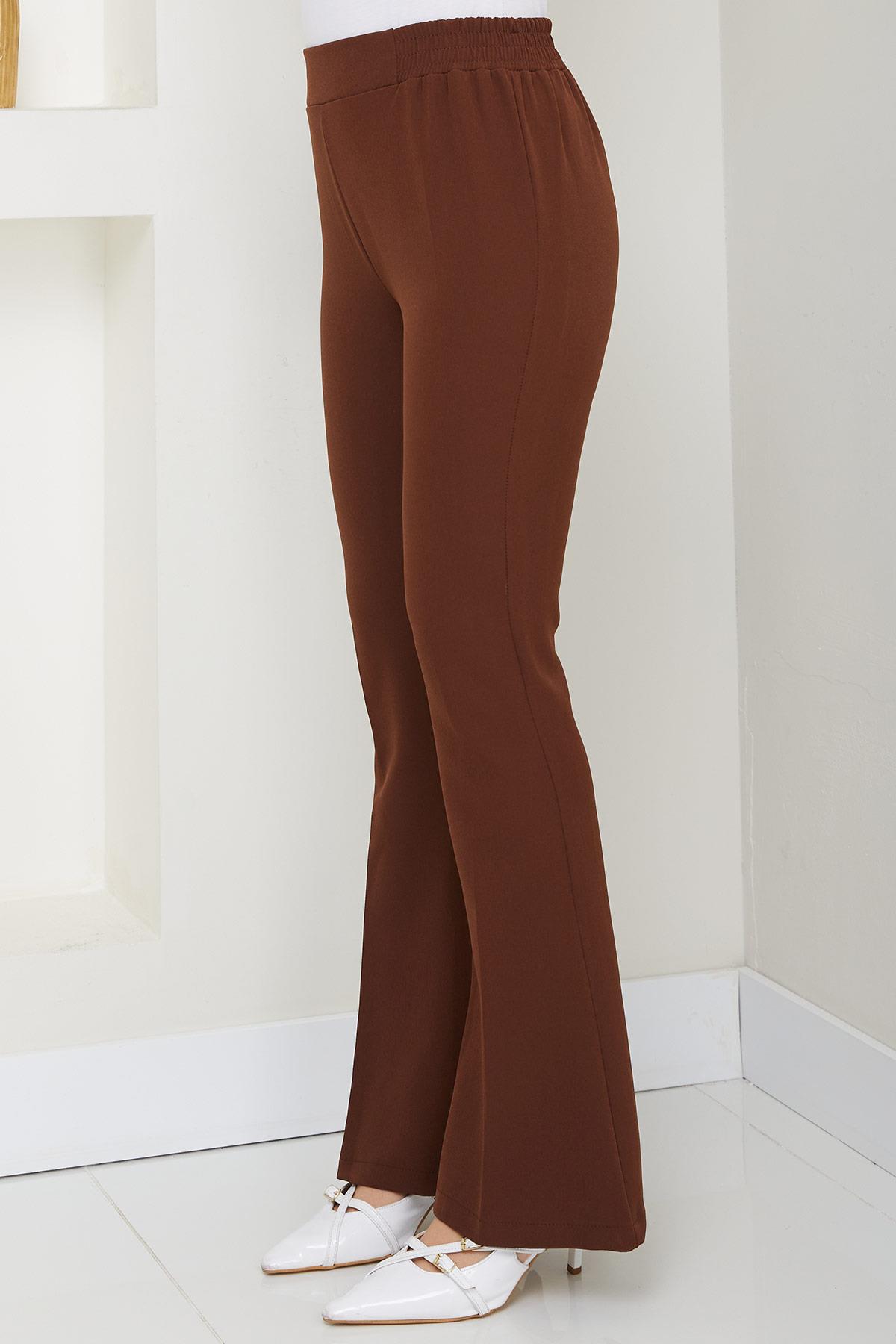 Beli Lastikli İspanyol Paça Kumaş Pantolon Kahverengi HM2781