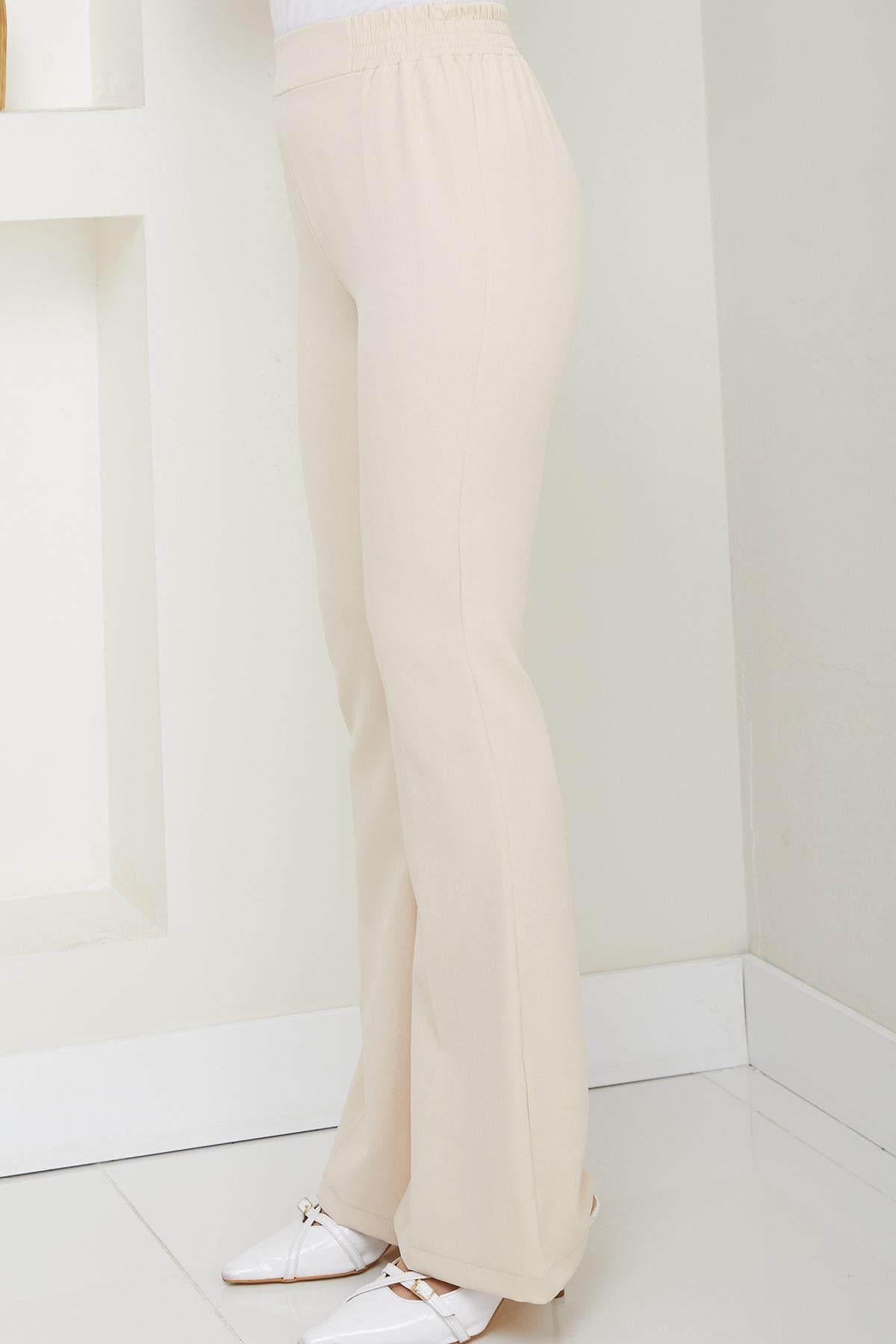 Beli Lastikli İspanyol Paça Kumaş Pantolon Bej HM2781
